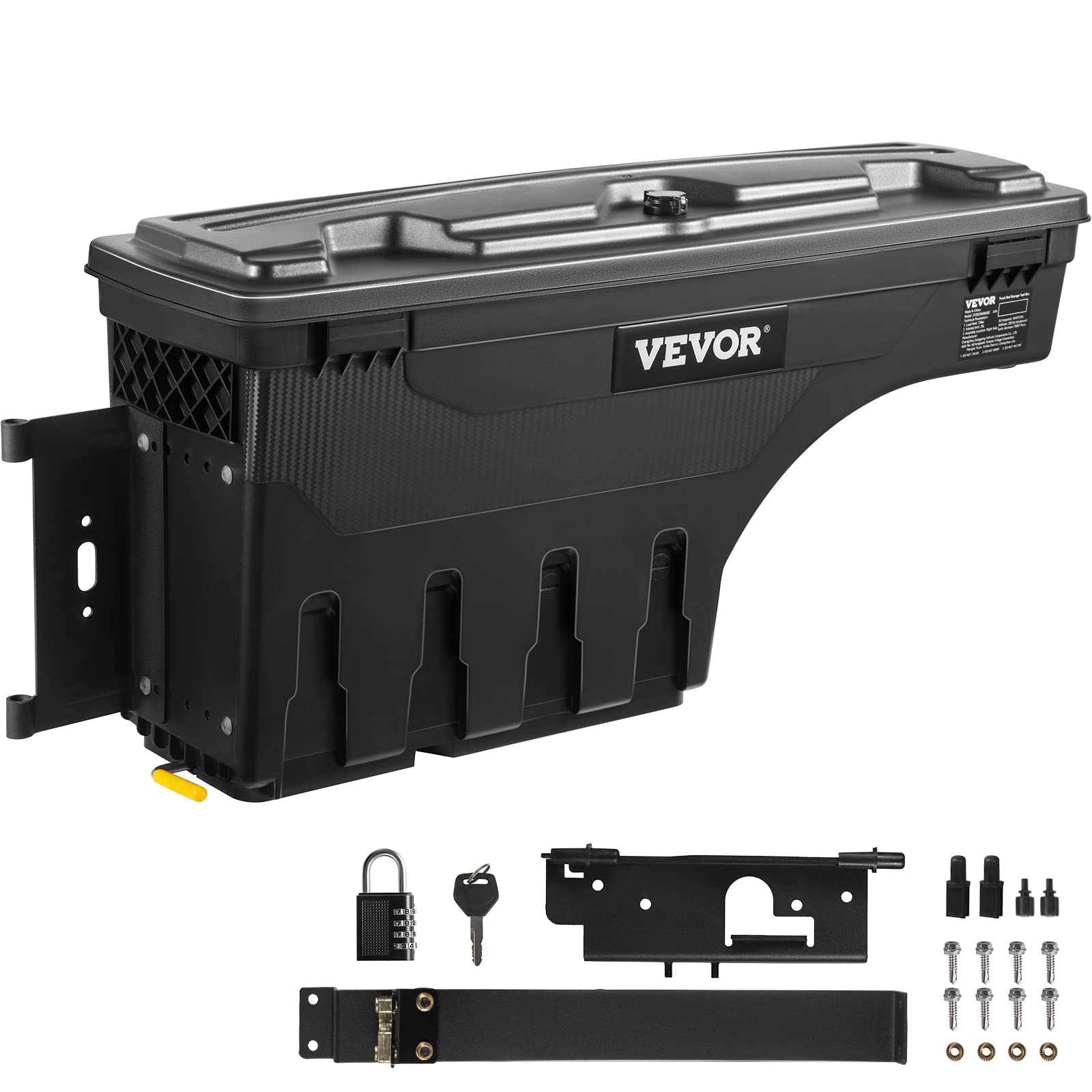 VEVOR Truck Bed Storage Box for Dodge Ram 1500 (2019-2021) - Driver Side Lockable Waterproof ABS Wheel Well Tool Box (6.6 Gal/20L) with Password Padlock - Perfect for Organizing Tools, Camping Gear & Truck Accessories