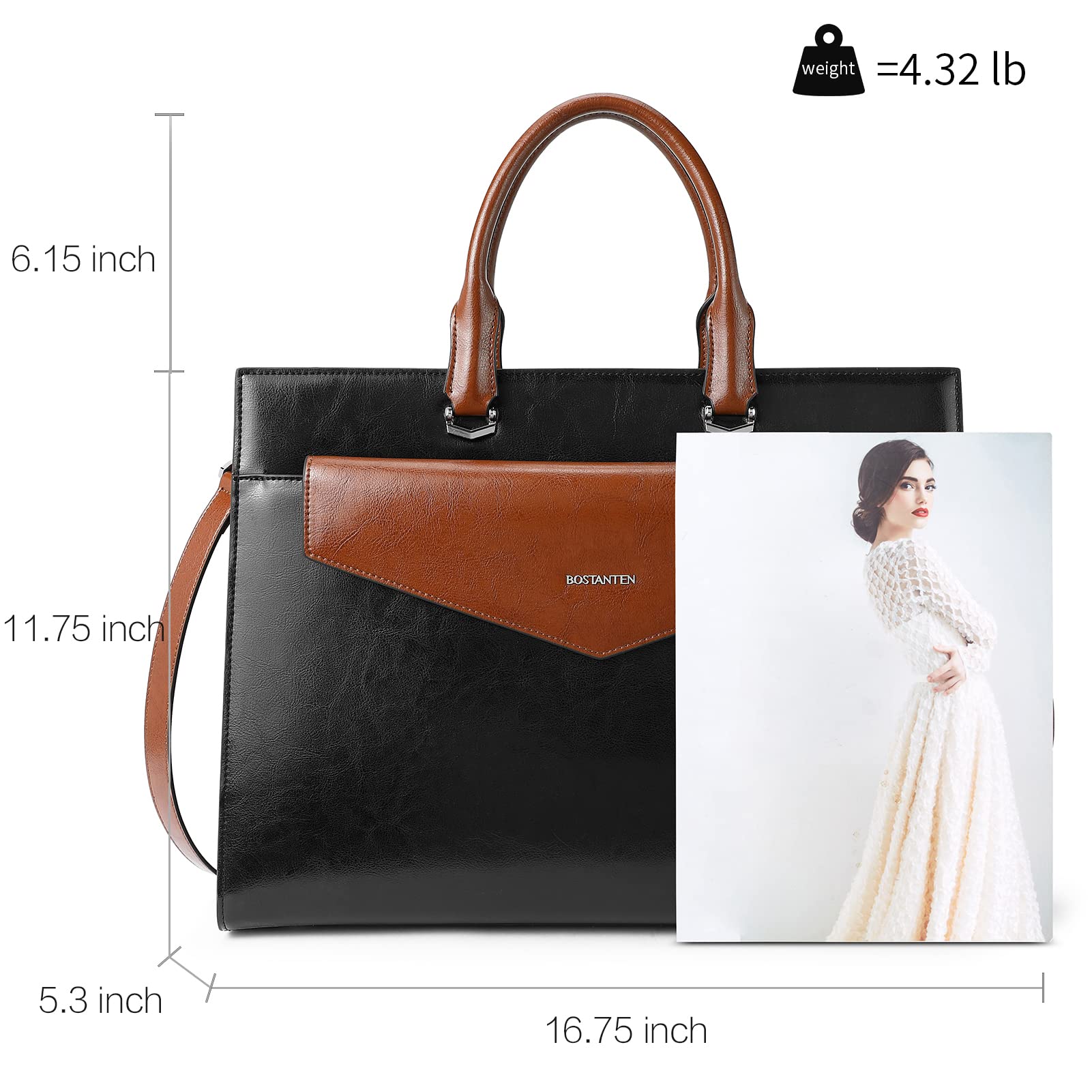 BOSTANTEN Women's Genuine Leather Laptop Briefcase Tote Bag - 15.6 Inch Work Bag for Business Office & Travel (Beige) | Professional Business Handbag for Women | Perfect for Commuting, Meetings & Business Trips