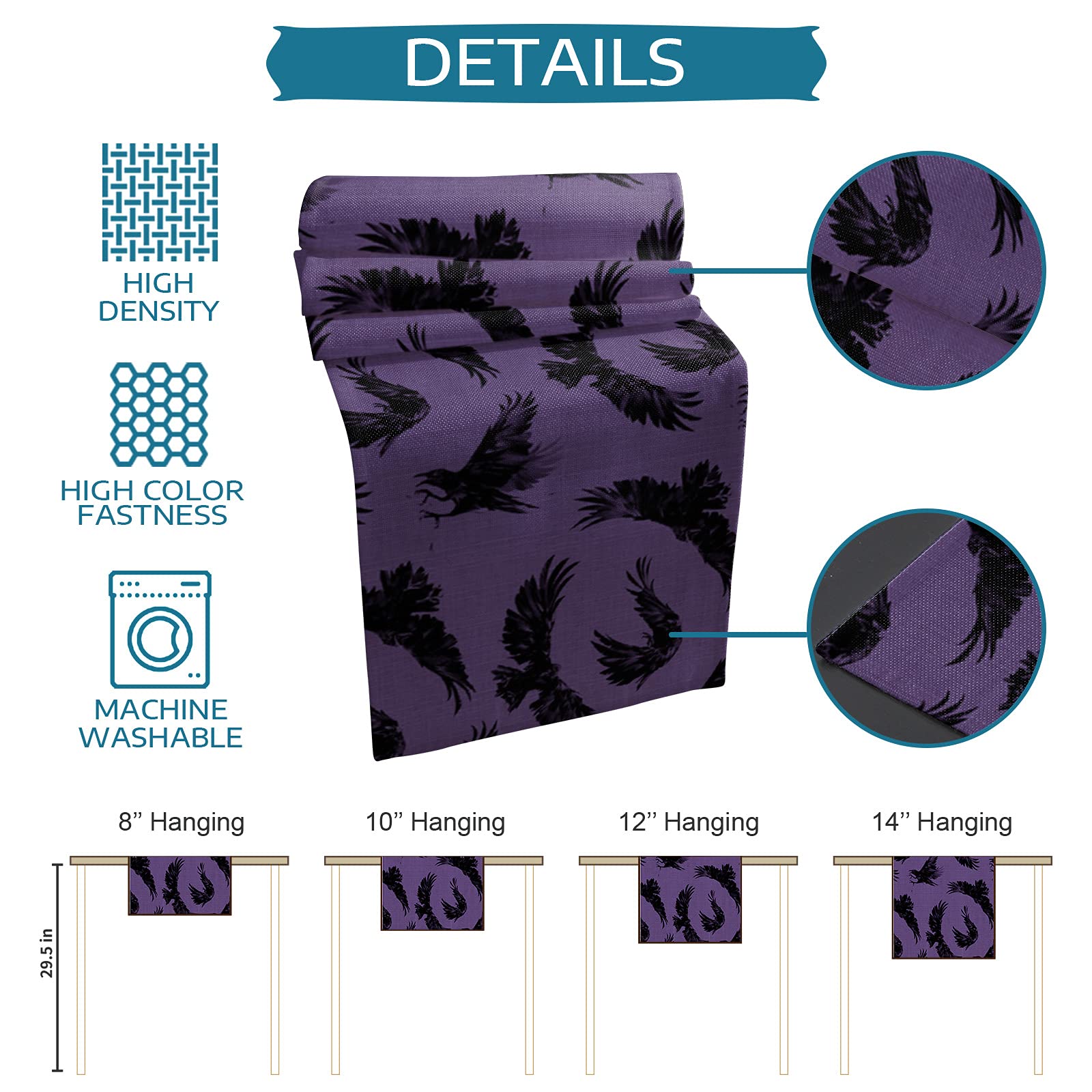 70 Inch Purple Halloween Bat Table Runner for Round, Kitchen, Coffee & Dining Tables - Perfect for Spooky Decor in Living Room & Halloween Parties