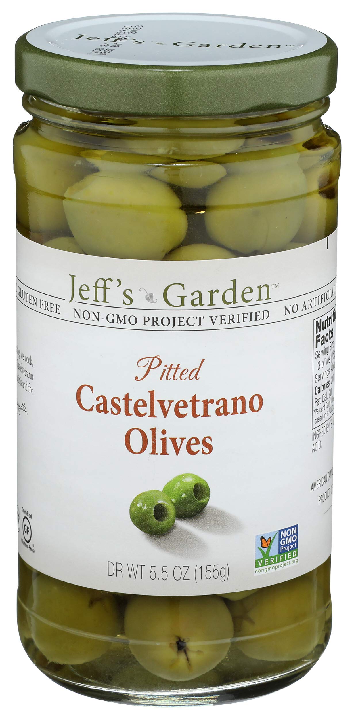 Jeffs Naturals Pitted Castelvetrano Olives, 5.5 oz (156g) - Premium Italian Green Olives for Salads, Charcuterie Boards & Mediterranean Recipes