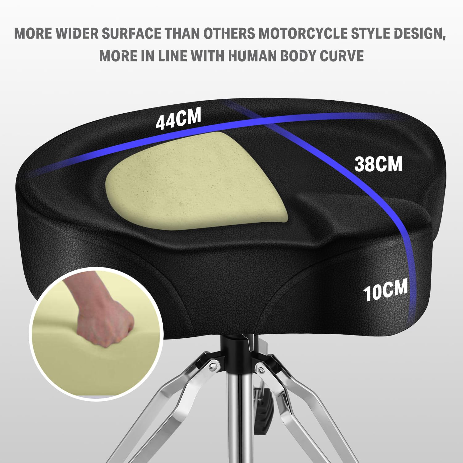 Donner Heavy Duty Drum Throne - Motorcycle Style Drum Stool with Widened Seat & Upgraded Materials - Height Adjustable Padded Drum Chair with Double Bracing - Perfect for Drummers, Musicians, and Live Performances