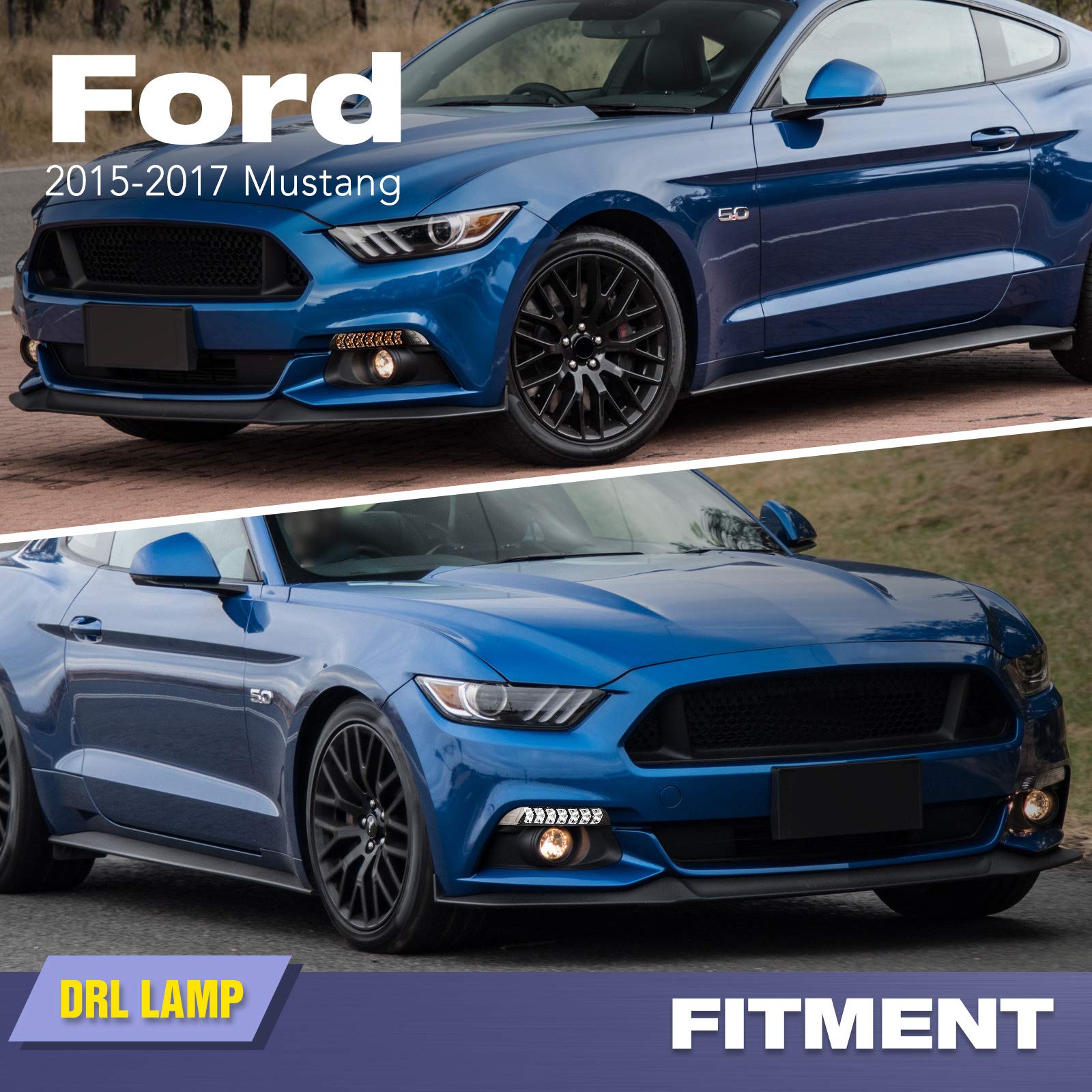 AUTOWIKI LED Turn Signal Lights for 2015-2017 Ford Mustang - Dynamic Sequential Turn Signals & DRL Lights (2PCS) - Upgrade Your Ride with Enhanced Visibility & Style