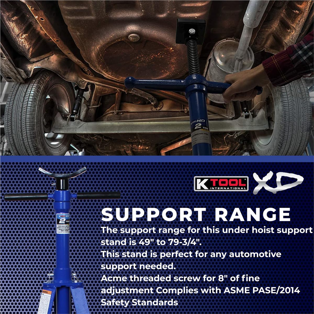 K Tool International XD61002 2 Ton Heavy Duty Automotive Tripod Stand - 4,000lb Capacity, Adjustable 49
