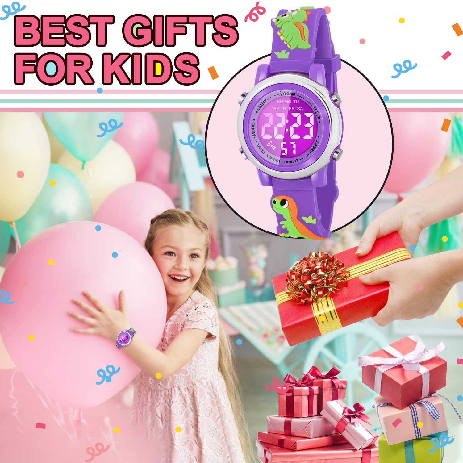 Waterproof Kids Watches with Alarm - Dinosaur Themed Digital Watch for Boys & Girls Ages 3-10 - Perfect for Swimming, Outdoor Play & School Activities