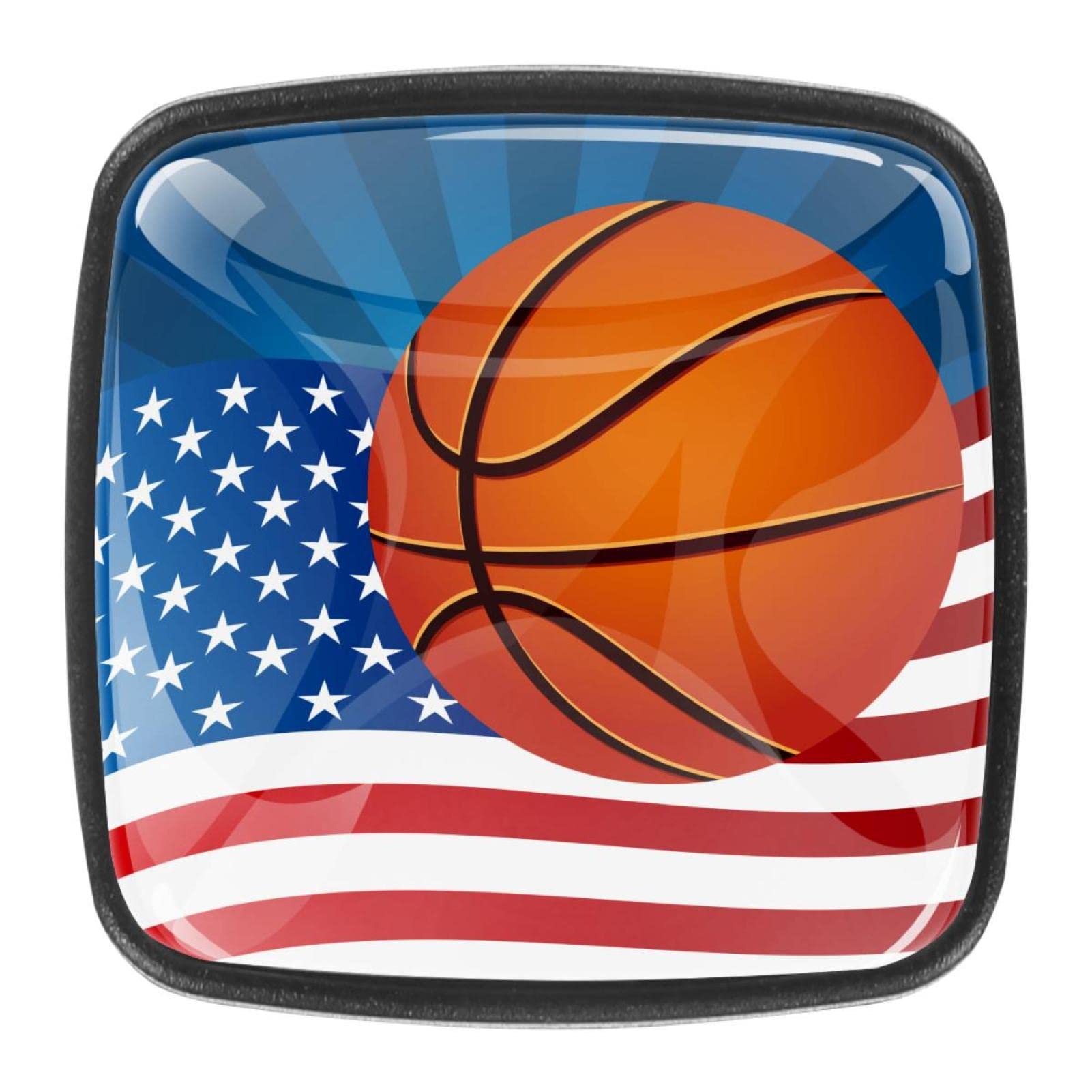 8Pcs Cabinet Handles and Knobs - Basketball & USA Flag Design - Durable Drawer Pulls for Kitchen, Bathroom & Furniture - Easy Installation Hardware for Home Decor