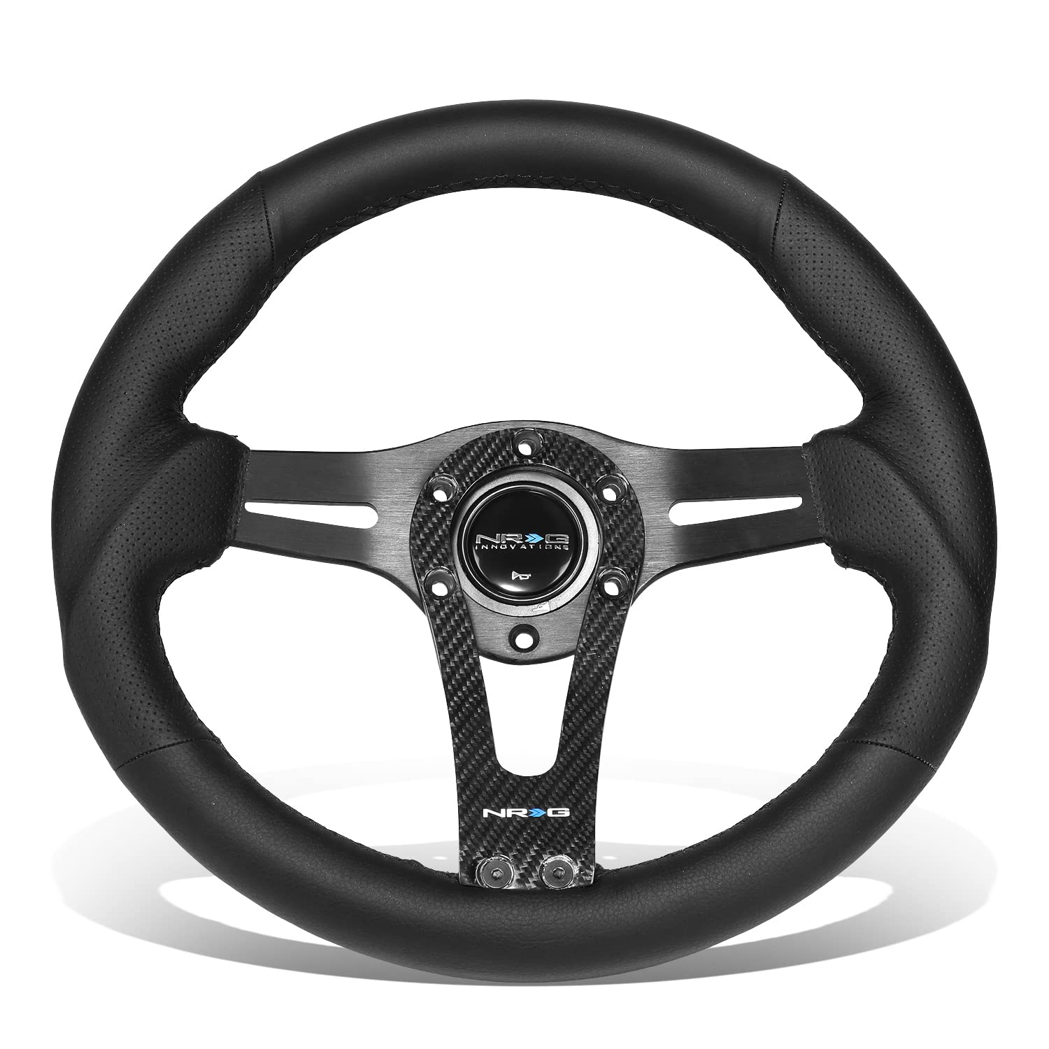 NRG Innovations NRG-RST-002RCF 320mm Lightweight Carbon Fiber Steering Wheel - Black Leather with Rivets for Racing, Drifting & Performance Cars | Sporty Interior Upgrade for Track Days & Street Driving