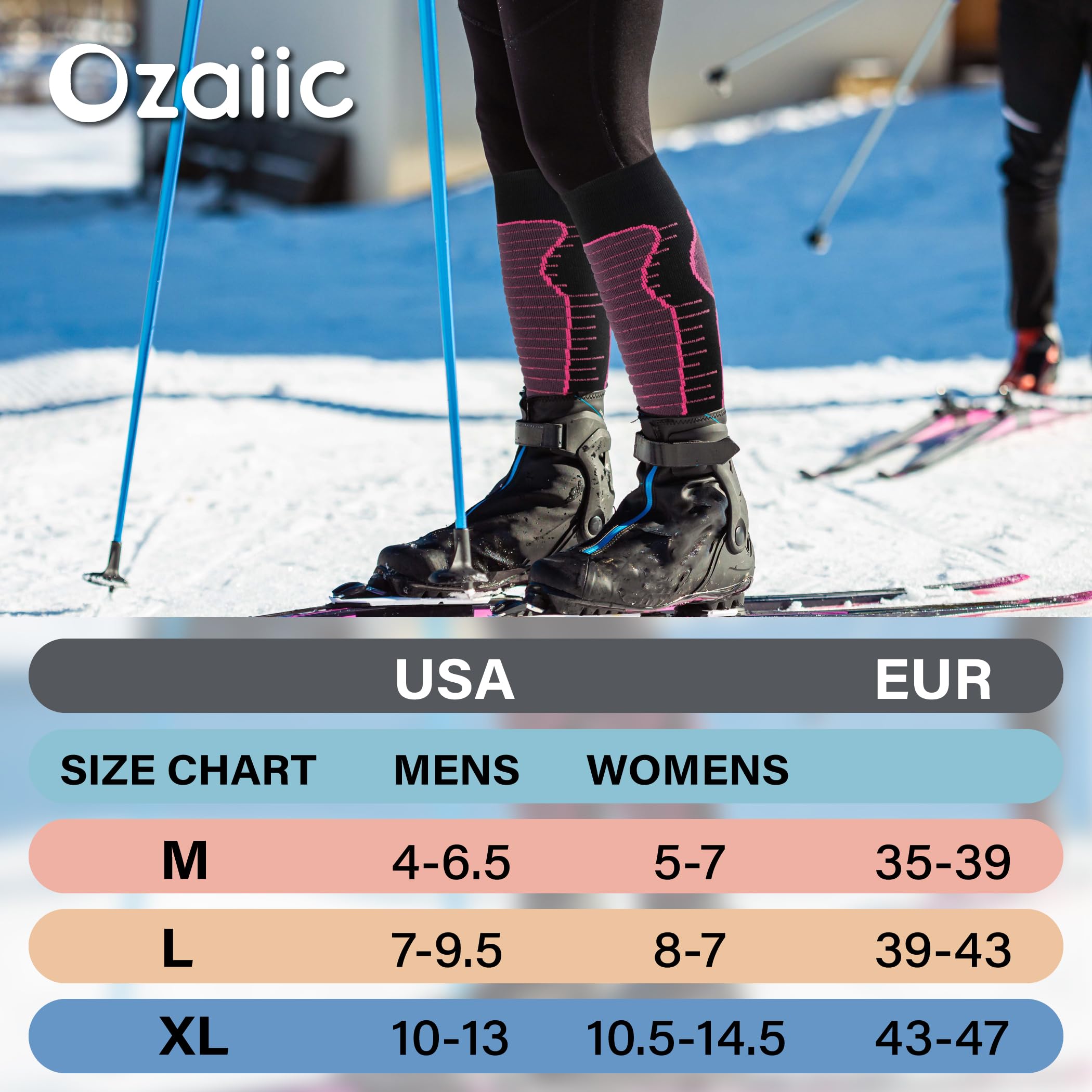 Merino Wool Ski Socks for Men & Women - 2 Pairs Warm Thermal Performance Socks for Skiing & Snowboarding