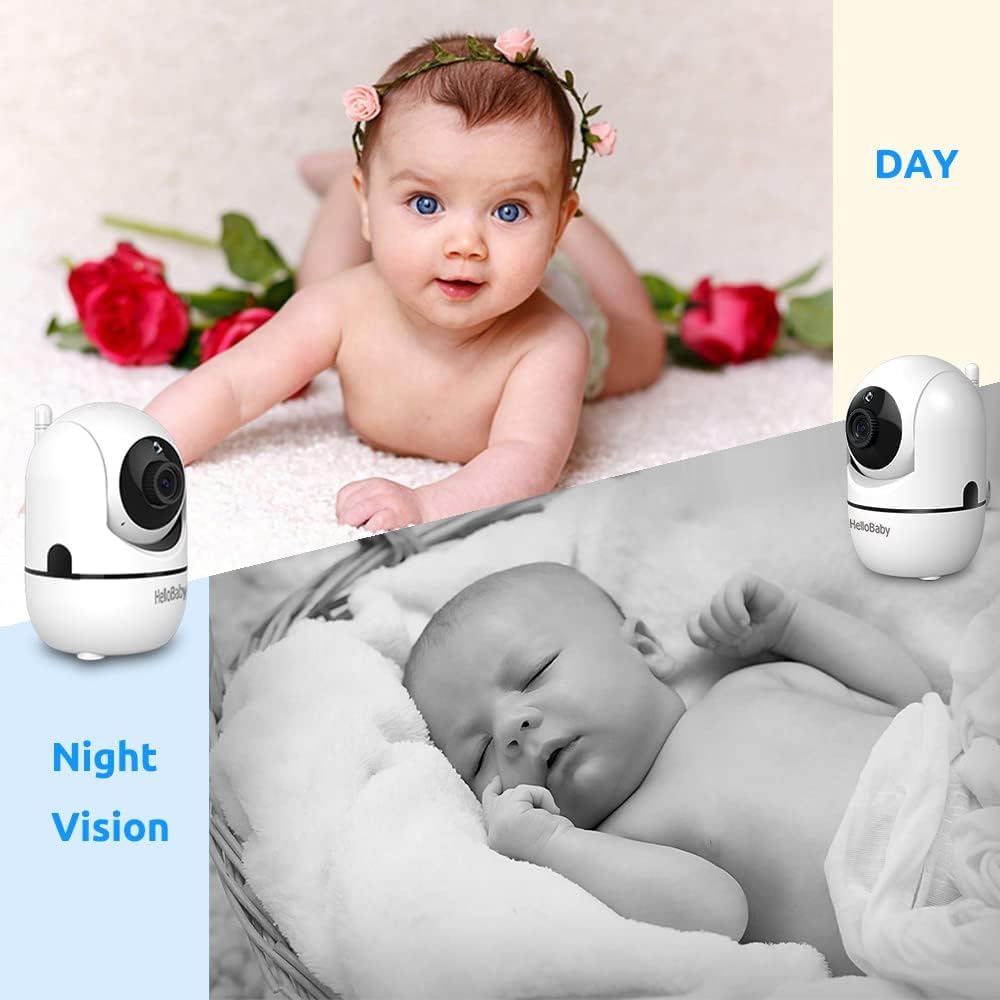 HelloBaby Upgrade 5-Inch Baby Monitor with 2 Cameras & Mount - 26-Hour Battery Life, No Tools or Wall Damage Required - Perfect for Nursery, Bedroom & Travel Use