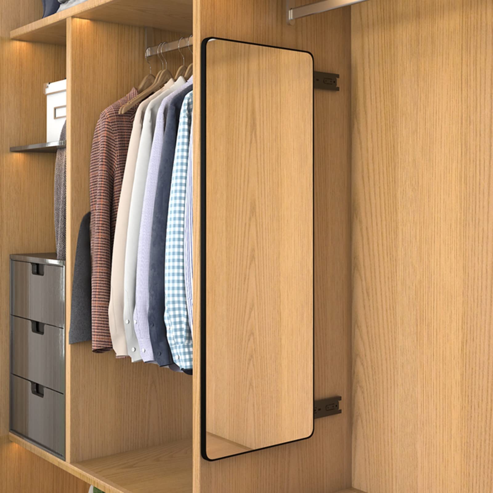Full-Length Sliding Wardrobe Mirror with Built-in Rail - Telescopic, Rotating, Folding & Invisible Fitting for Bedroom, Closet or Dressing Room - Perfect for Outfit Checks & Space Saving
