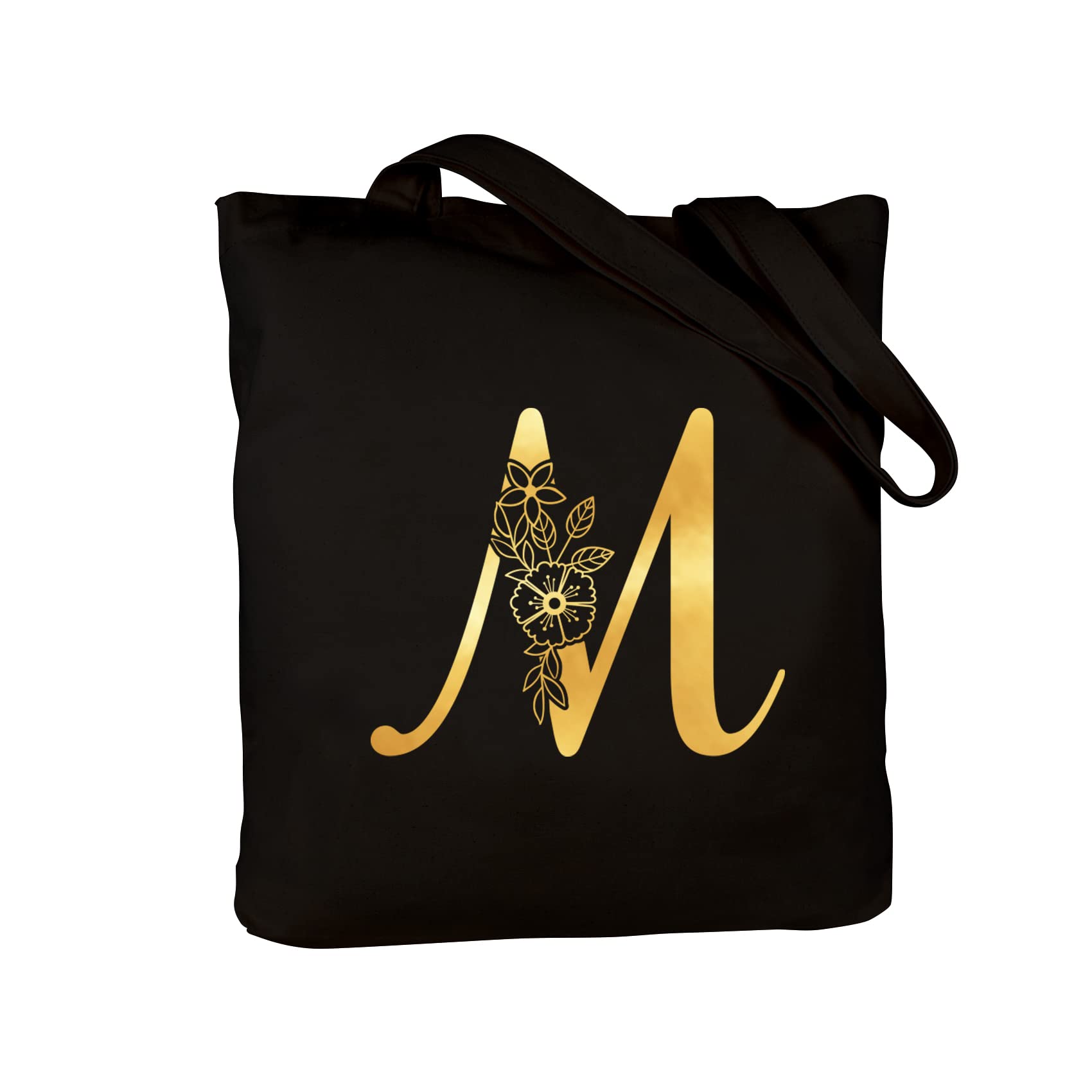 **Personalized Monogrammed Tote Bag for Women - Initial M Custom Shoulder Bag - Wedding, Bridesmaid, Teacher Appreciation, Birthday & Christmas Gift for Mom, Sisters & Friends - Black Reusable Shopping Bag for Work, Travel & Daily Errands**