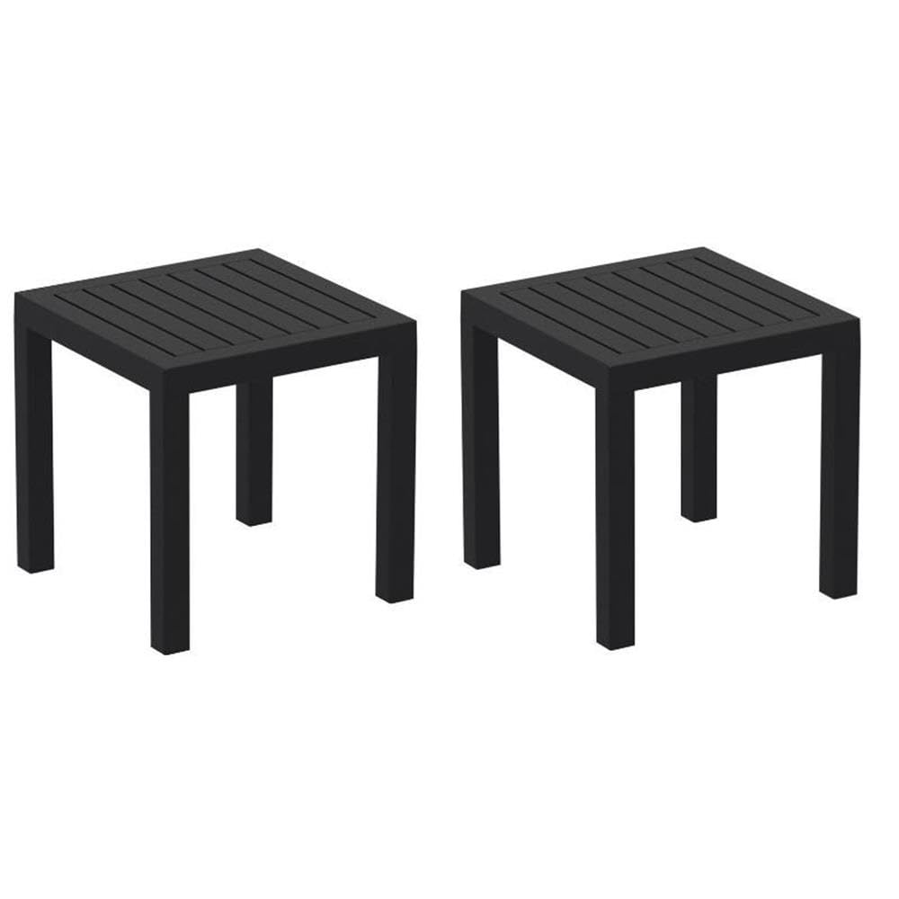 Black 2-Piece Square Resin Outdoor Side Table Set by Home Square - Perfect for Patio, Garden, and Poolside Decor