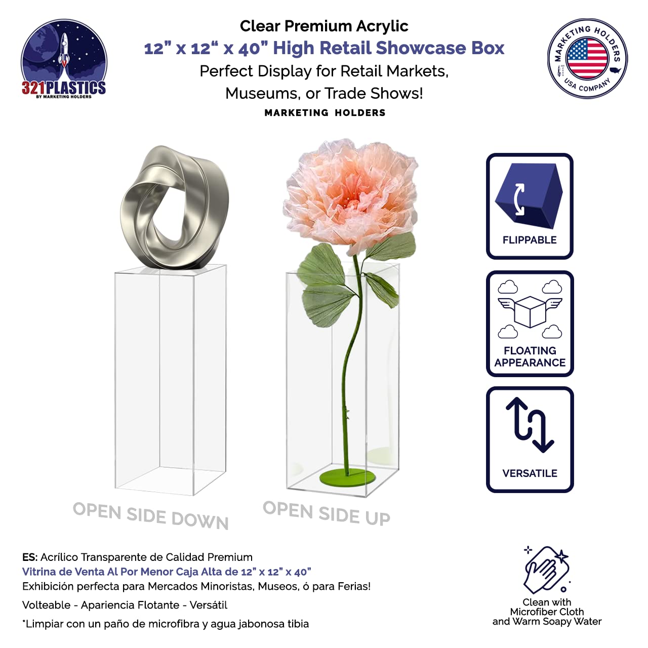 12x12x40 Inch Clear Acrylic Display Pedestal Stand - No Lid Trophy Showcase Cube for Wedding Reception, Expo Events & Retail Displays | Durable Marketing Holder for Trinkets, Awards & Product Showcases