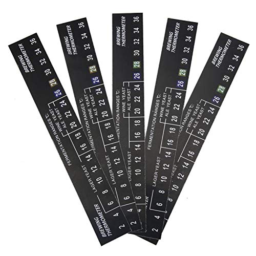 5-Pack Stick-on Thermometer Strips for Homebrew Beer - Adhesive LCD Thermometer Stickers | Perfect for Monitoring Fermentation Temperature in Brewing Kettles, Carboys & Fermenters