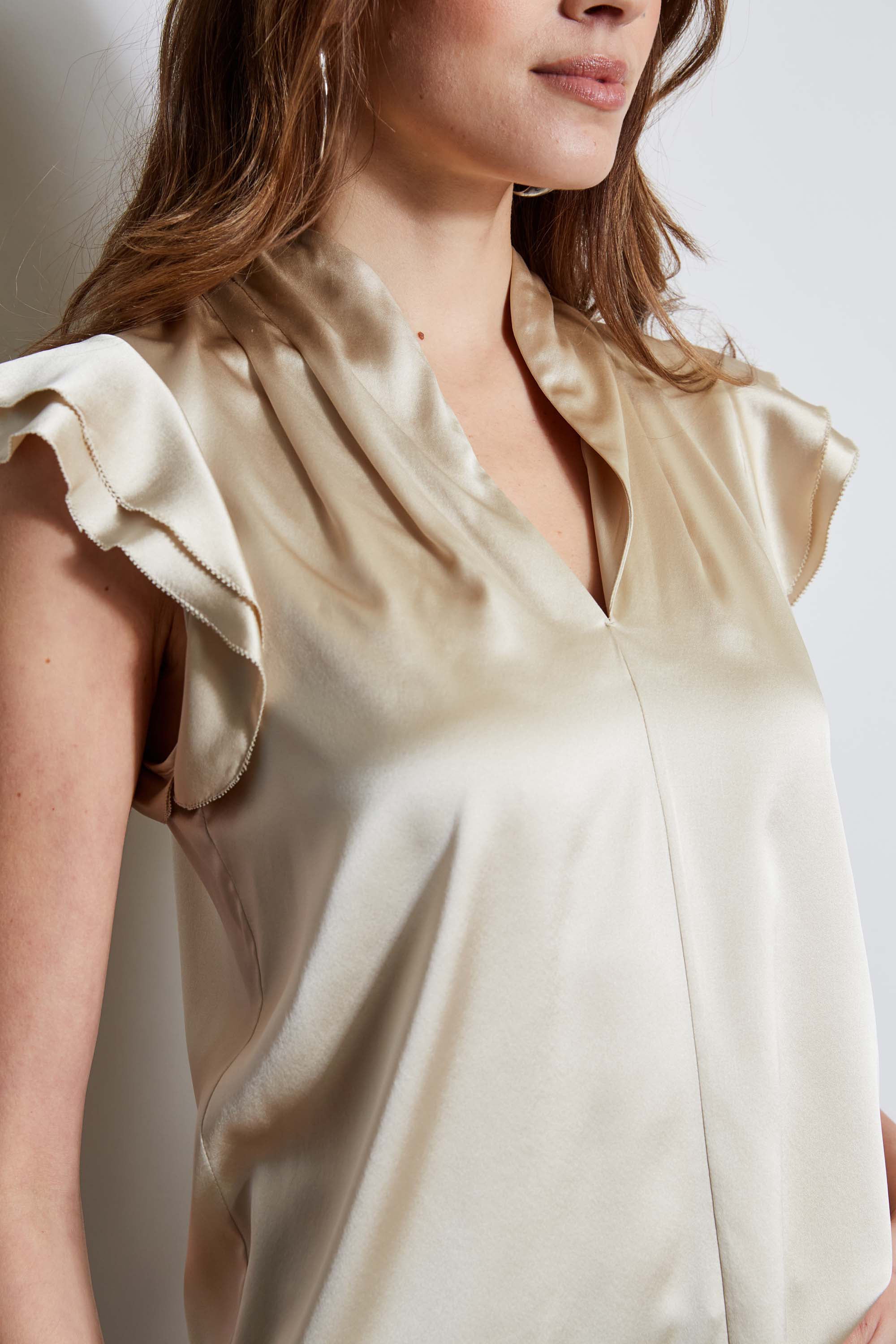 Silk Satin Flutter Sleeve Blouse for Women - Elegant Long Sleeve Shirt for Office, Party & Date Night Outfits