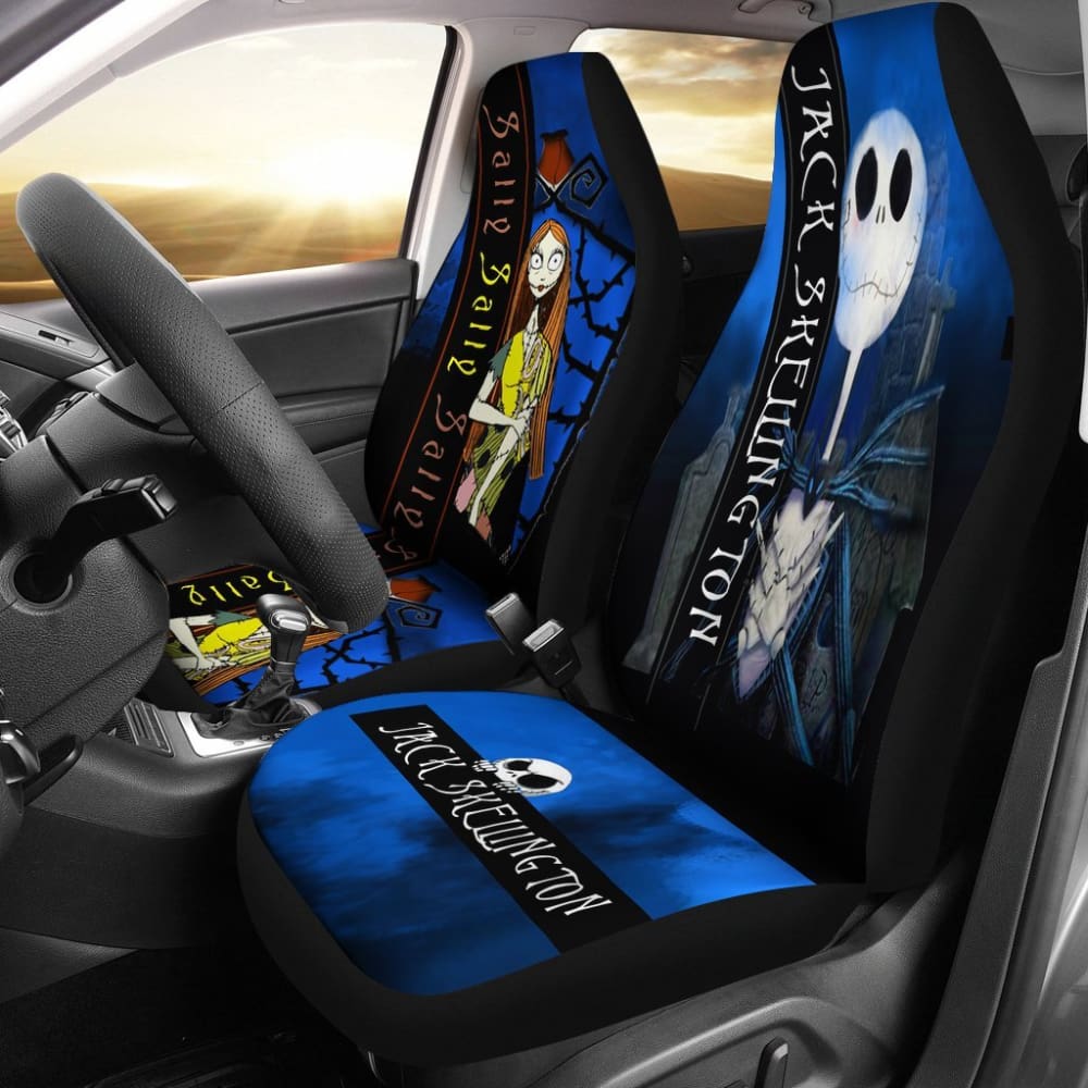 2Pcs Jack Skellington & Sally Car Seat Covers - Nightmare Before Christmas Themed Universal Fit for Cars, SUVs & Trucks - Perfect for Halloween Decorations & Christmas Gifts
