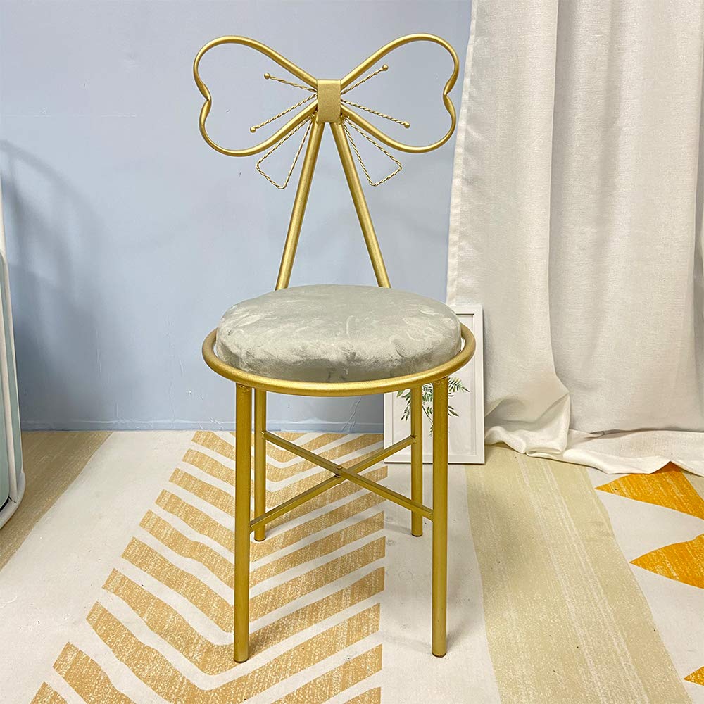 Elegant Velvet Makeup Vanity Chair Set of 2 - Modern Butterfly Stool with Metal Legs & Bow Design, Grey Ottoman Bench for Bedroom Dressing Room & Nail Salon - Perfect for Beauty Stations, Home Decor & Salon Styling