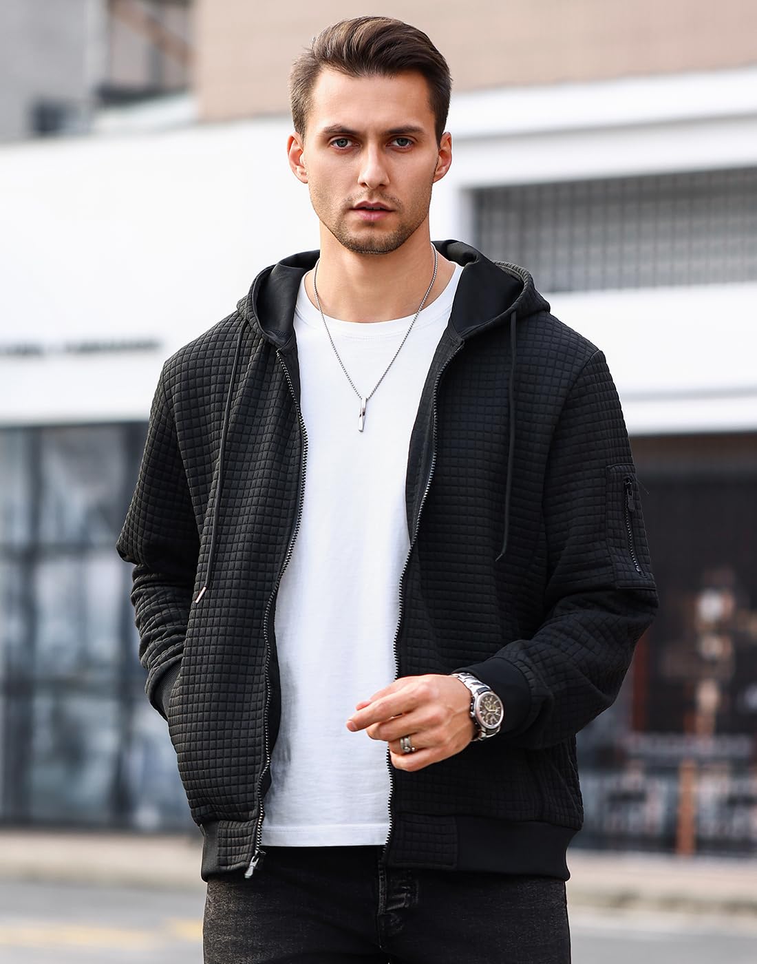 Men's Lightweight Zip-Up Hoodie - Full-Zip Sweatshirt with Loose Fit & Hood - Casual Wear, Gym, Outdoor Activities