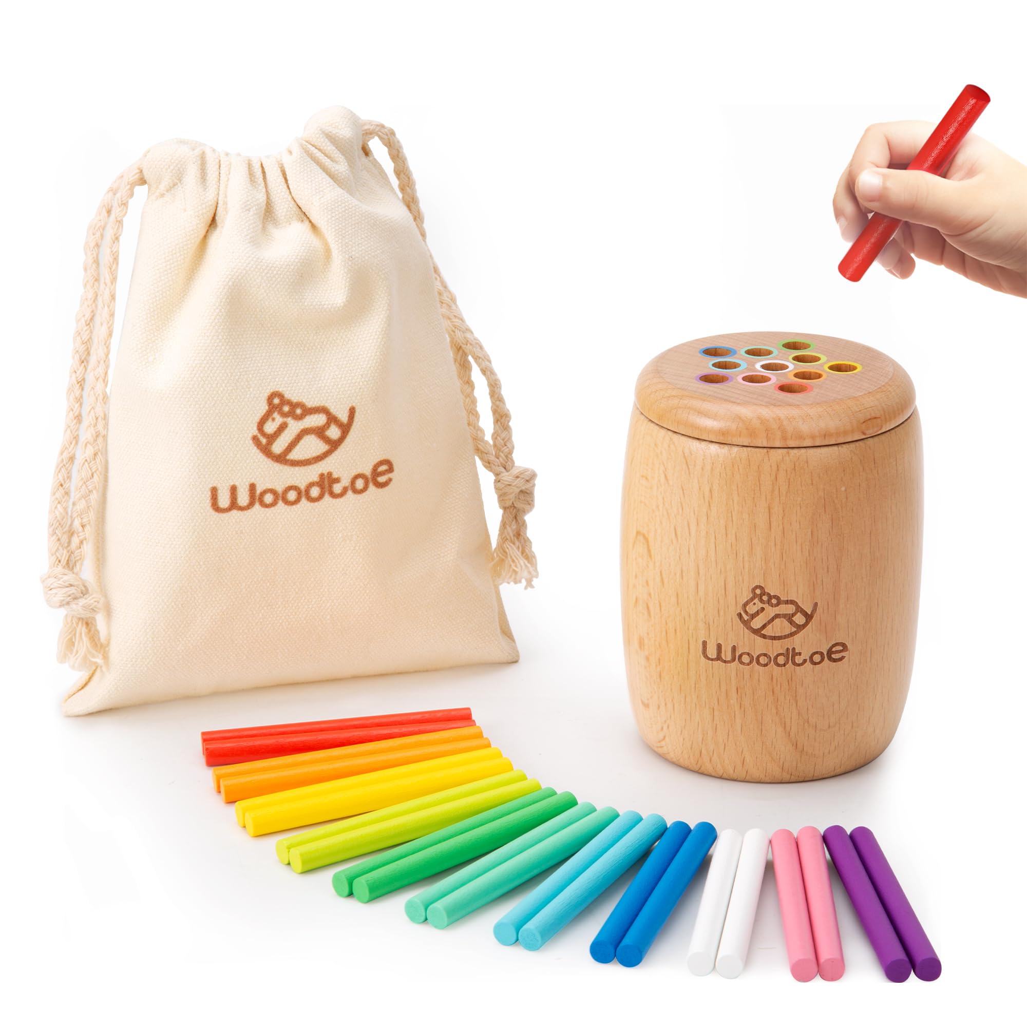 Wooden Montessori Sticks Toys for Toddlers 1-3 Years Old - 11 Color Natural Wood Educational Sorting & Sensory Learning Toys for Boys and Girls - Perfect for Travel Games, Preschool Activities & Early Childhood Development