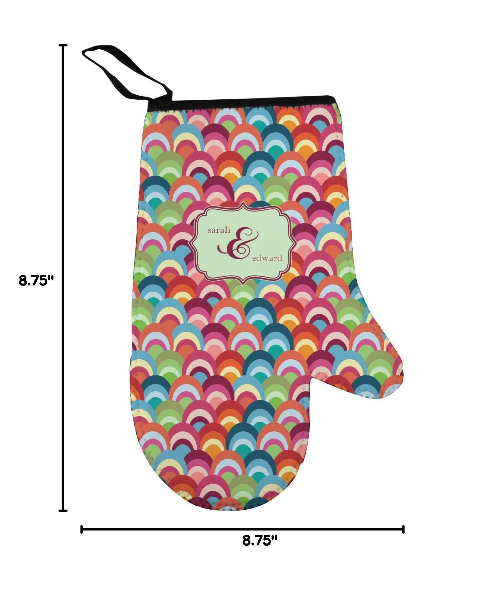 Personalized Retro Fishscale Oven Mitt and Pot Holder Set with Couples' Names - Perfect for Kitchen Cooking, Baking, and Gift Giving