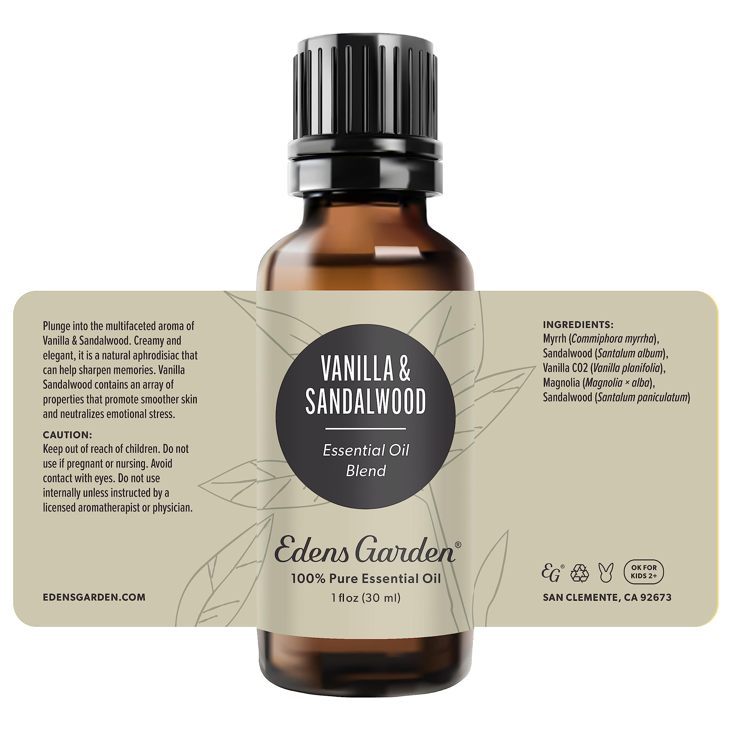 Edens Garden Vanilla Sandalwood Essential Oil Blend - 100% Pure Therapeutic Grade, Undiluted Natural Aromatherapy Oil for Skin Care, Candles & Laundry | 30ml (1 fl oz) | Perfect for Relaxation, Massage & Home Fragrance