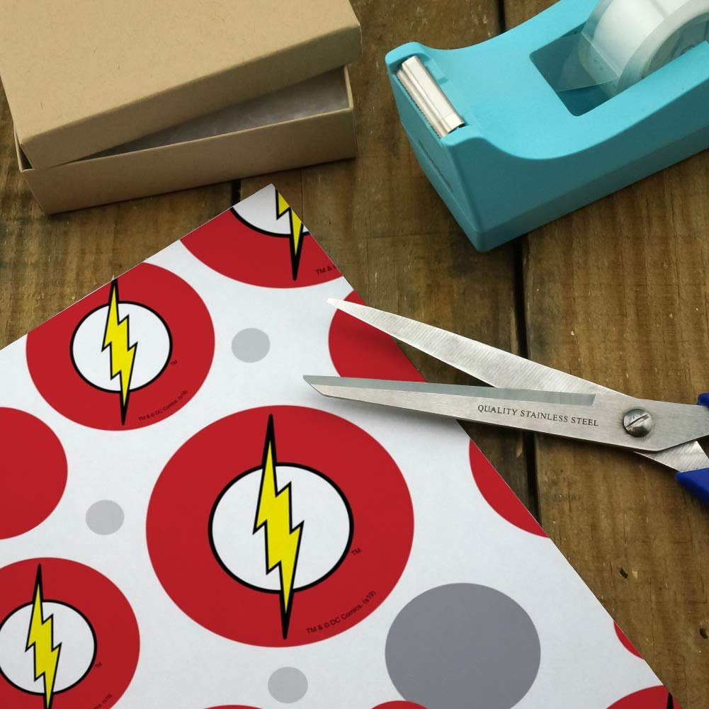 The Flash Lightning Bolt Logo Gift Wrap Roll - DC Comics Superhero Wrapping Paper for Birthdays, Holidays & Party Decorations