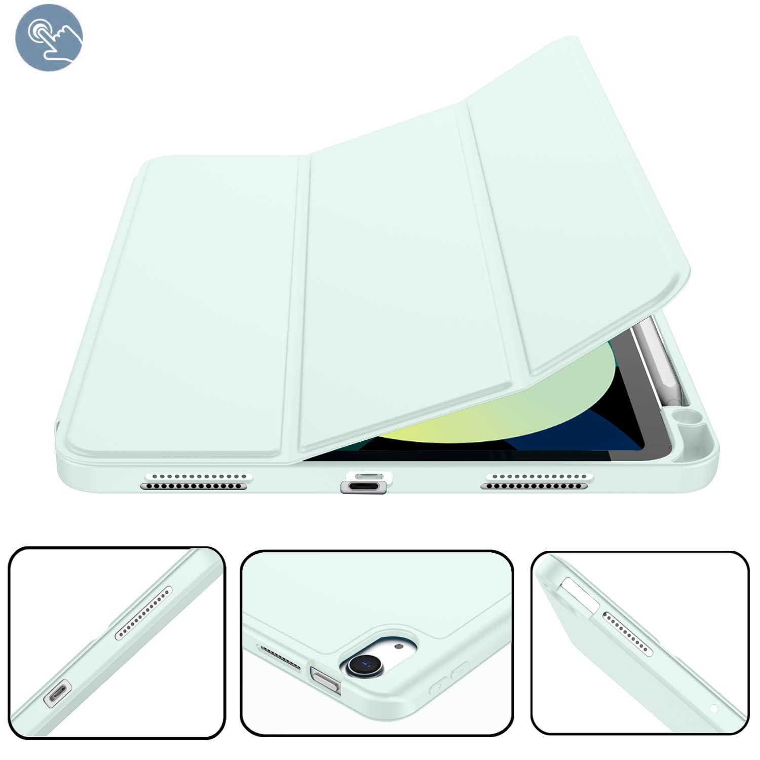 ZryXal iPad Air 11 Inch Case M3 2025 / M2 2024, Slim Protective Cover for iPad Air 5th & 4th Gen 10.9 Inch (2022/2020) - Supports Touch ID & Auto Wake/Sleep - Perfect for Work, School & Travel (Pale Green)