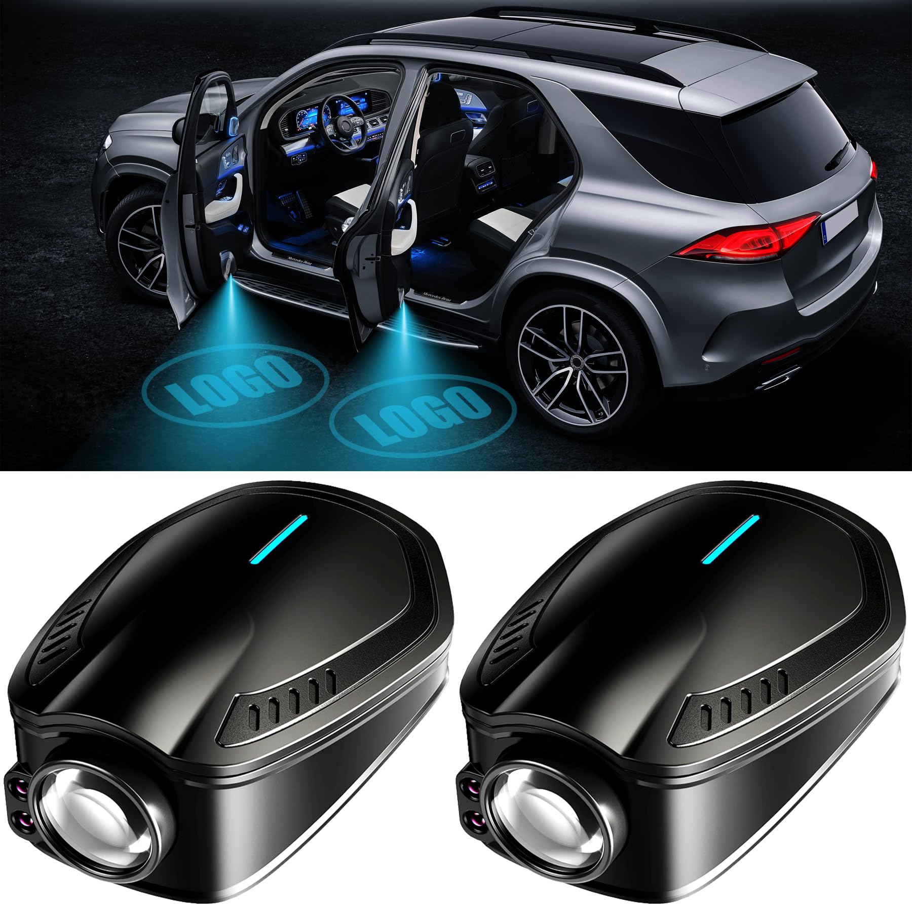 Rechargeable Car Door Lights with Logo Projector - 2PCS HD Welcome Lights for Toyota, Night Use, Easy Installation for Enhanced Safety & Style