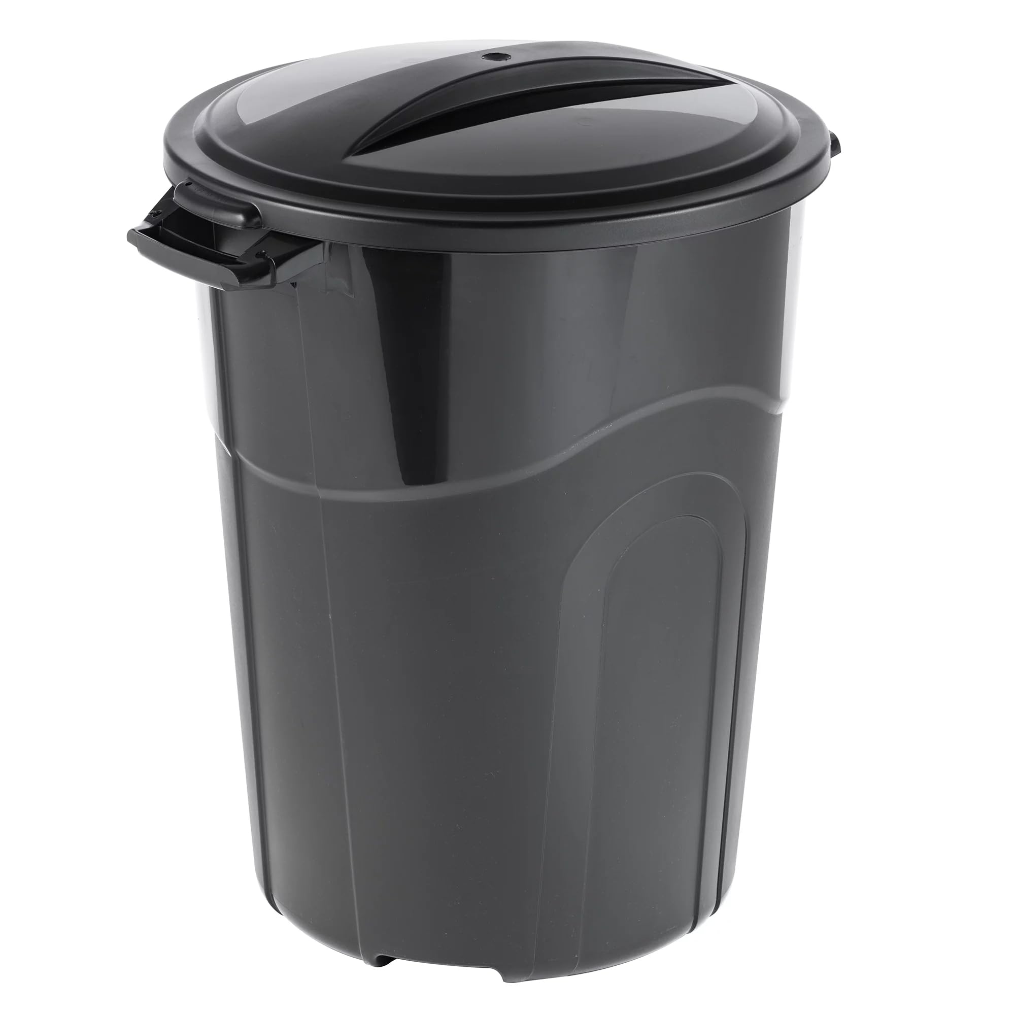32 Gallon Heavy Duty Plastic Trash Can with Lid - Durable Outdoor/Indoor Garbage Bin for Home, Office, Garage & Yard Waste Disposal - Black