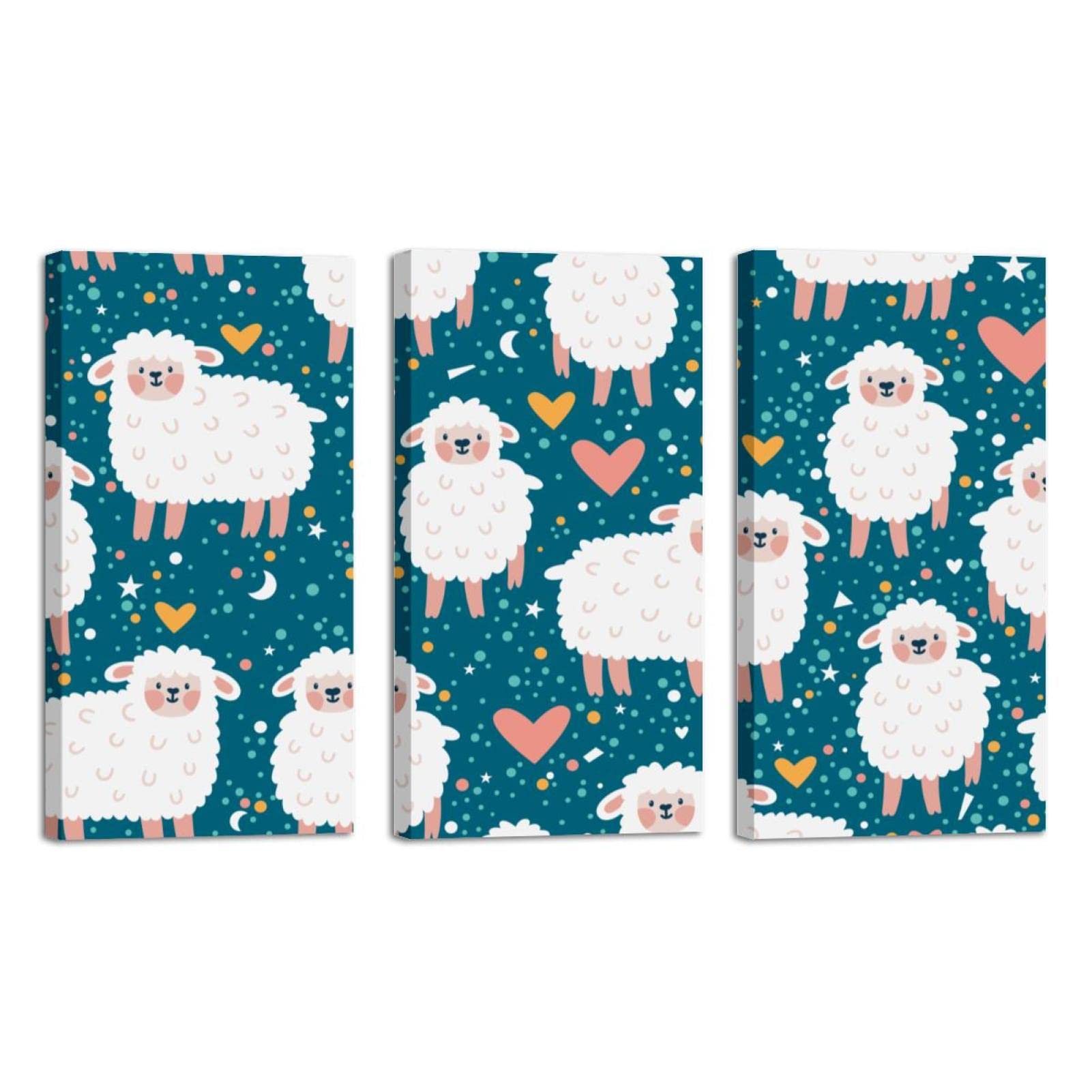 Stylish 3-Panel Sheep Canvas Wall Art - Stretched & Framed Prints for Bedroom, Living Room & Office Decor | Perfect for Home, Dorm & Workspace Wall Decor