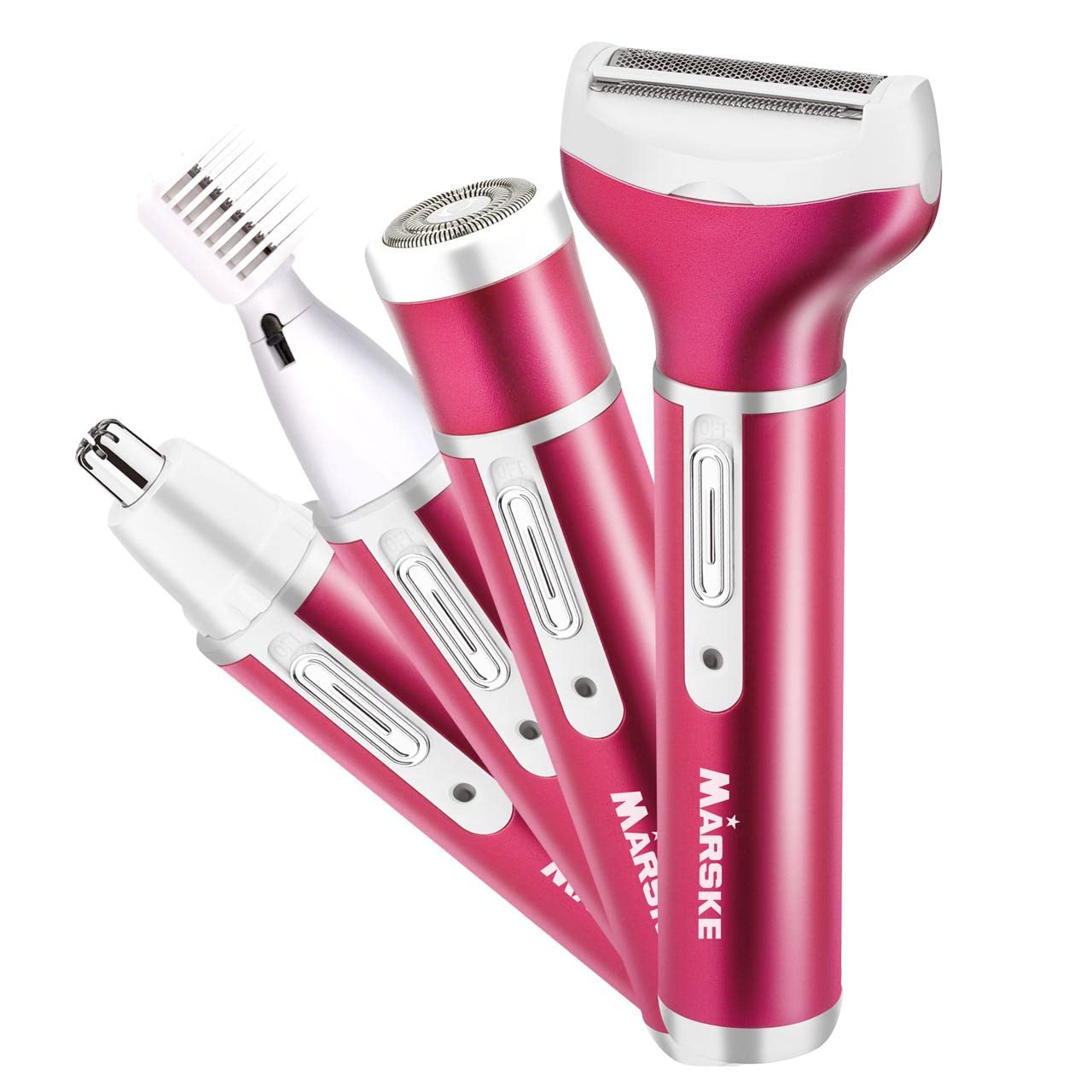 MARSKE 4-in-1 Women's Electric Razor - Rechargeable Painless Bikini Trimmer, Nose Hair, Underarm & Eyebrow Shaver for Ladies (Rose Red) | Perfect for Travel, Gym & Sensitive Skin Care