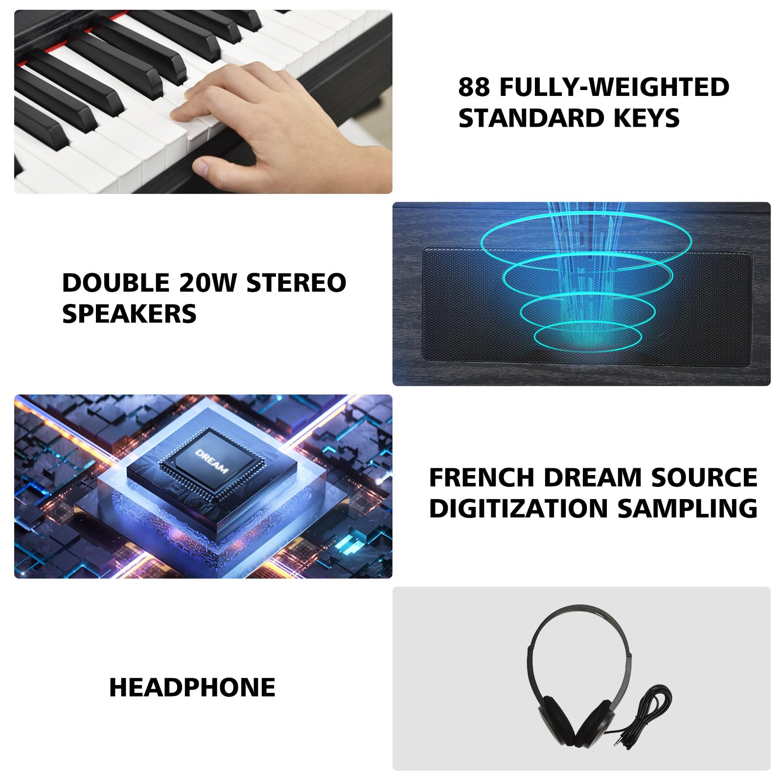 88-Key Weighted Digital Piano with Hammer Action - Full Size Portable Electric Keyboard with Sustain Pedal, Headphones & MDF Stand - Perfect for Home Practice, Studio Recording & Live Performances (Black)