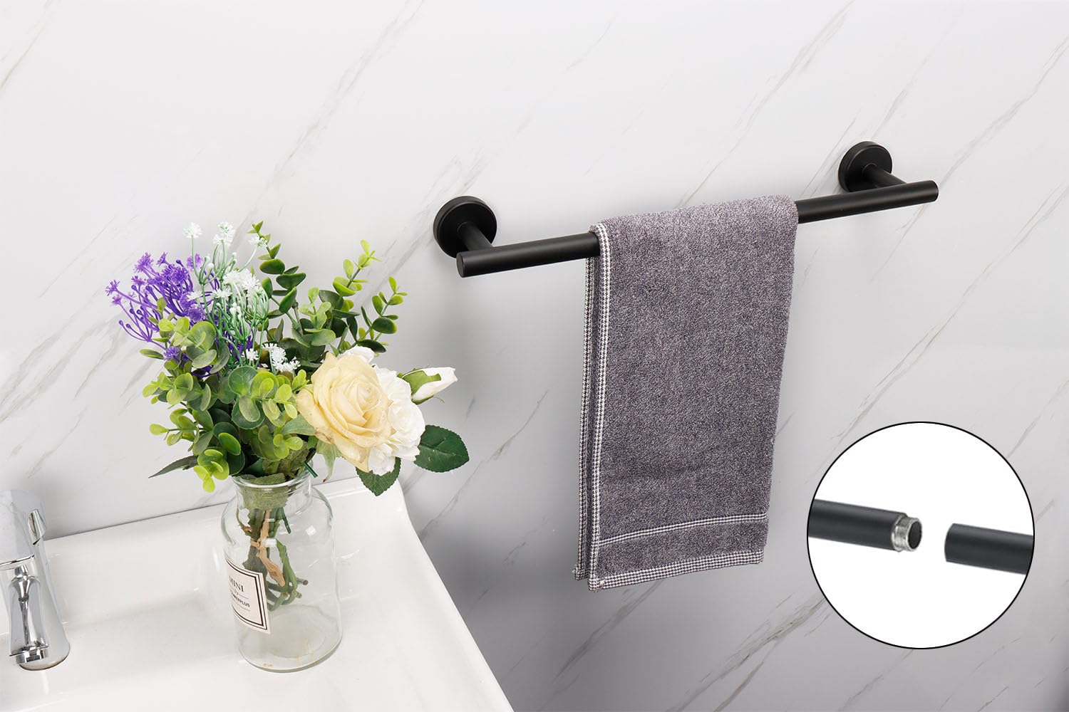 Premium TocTen 18IN Bath Towel Bar - Heavy Duty SUS304 Stainless Steel Wall Mounted Towel Holder for Bathroom, Matte Black Finish - Perfect for Spa, Hotel & Luxury Home Decor