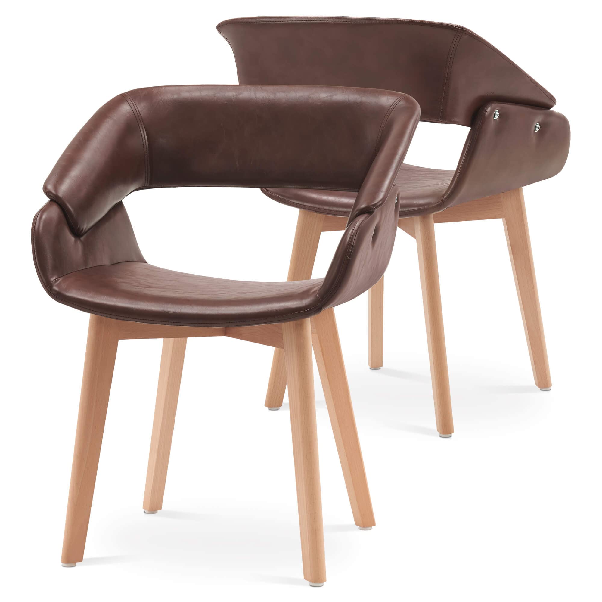 Mid-Century Modern Dining Chairs Set of 2 - Faux Leather Upholstered Accent Chairs with Solid Wood Legs in Dark Brown - Perfect for Dining Room, Living Room & Kitchen Decor | Elegant Seating for Home & Office Use