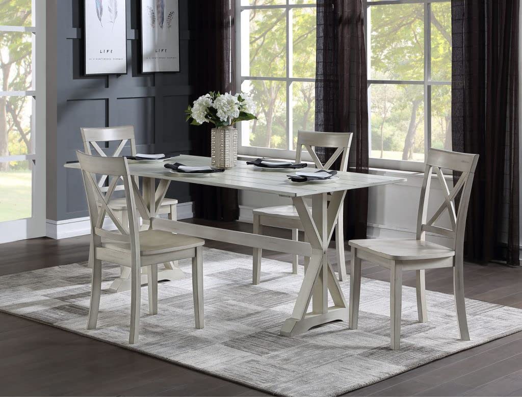 Boraam Jamestown 60 Inch Dining Table - Antique White Farmhouse Style Kitchen Table for 6 - Perfect for Family Dinners & Entertaining Guests