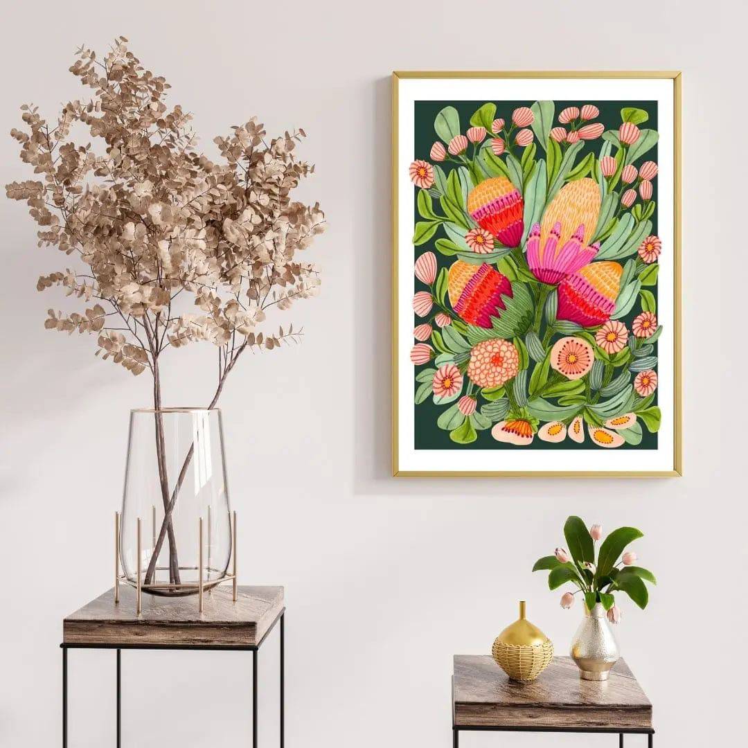 Protea & Gum Blossoms Wall Art Print - Botanical Floral Canvas Painting for Home Decor | Perfect for Living Room, Bedroom & Office Wall Decor