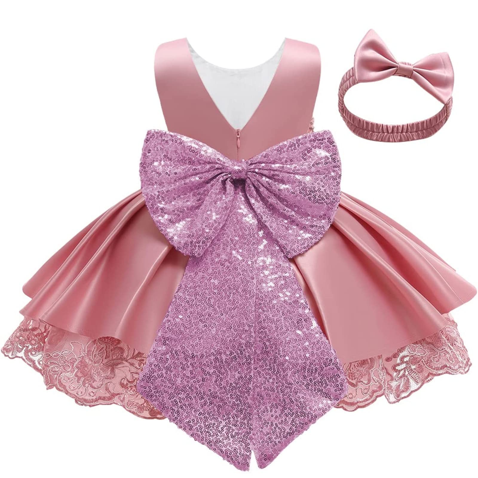 Xbgqasu Toddler Girls Princess Dress - Lace Embroidery Sequin Tutu Gown with Ruffle & Bowknot for Pageant, Birthday Party, Photo Shoot & Special Occasions
