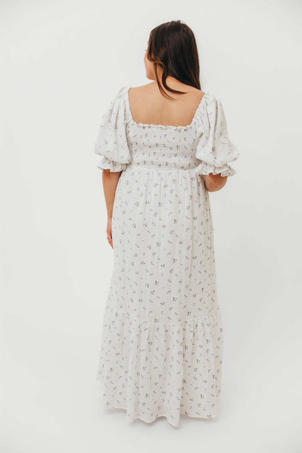 Livvy 100% Cotton Maxi Dress - Off White & Blue Floral Print, Women's Summer Beach Dress for Vacation, Party & Casual Wear