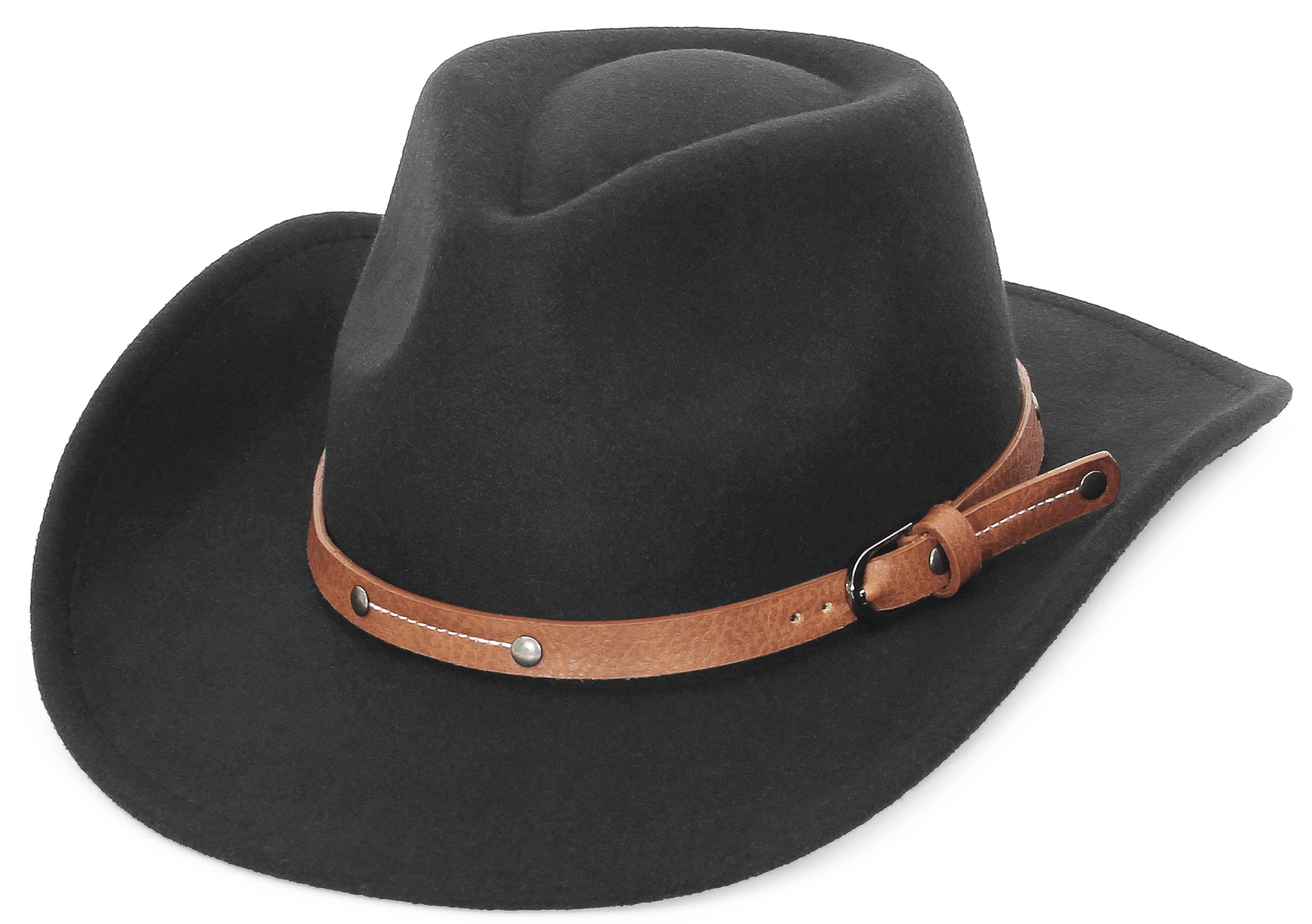 GEMVIE Crushable Roll-Up Brim Cowboy Hat for Men & Women - Western Style Cowgirl Hat with Belt Buckle - Perfect for Rodeo, Country Music Festivals & Outdoor Adventures