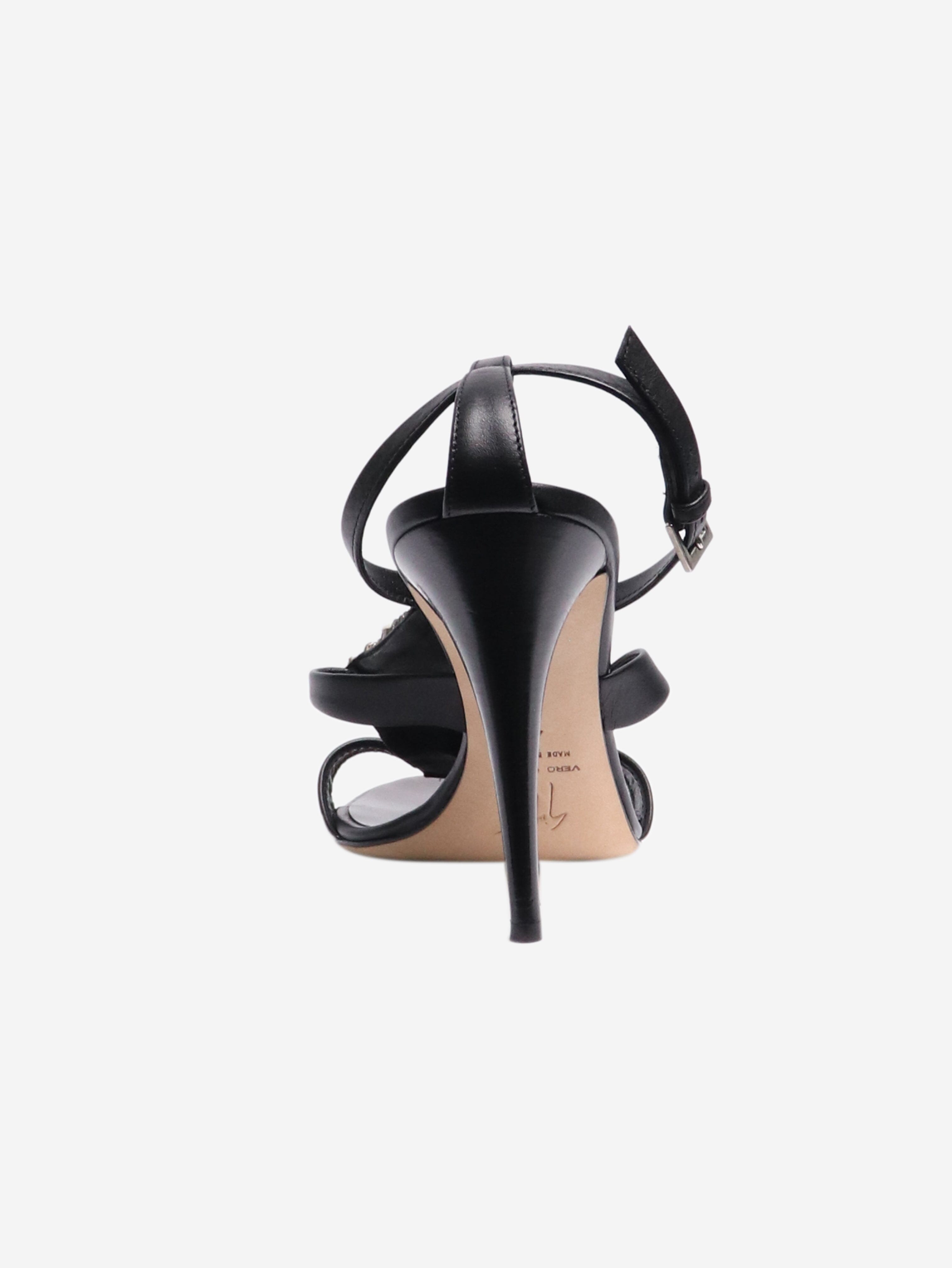 Elegant Black Bejeweled Strappy Sandals for Women - Size EU 41 (US 10) | Perfect for Weddings, Parties & Summer Outfits