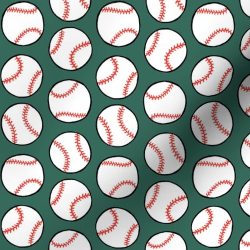 Baseball Sport Team Printed Velvet Upholstery Fabric - Pine Green Play Ball Design for Home Decor, Apparel & DIY Projects | Fat Quarter for Sewing, Quilting & Crafts