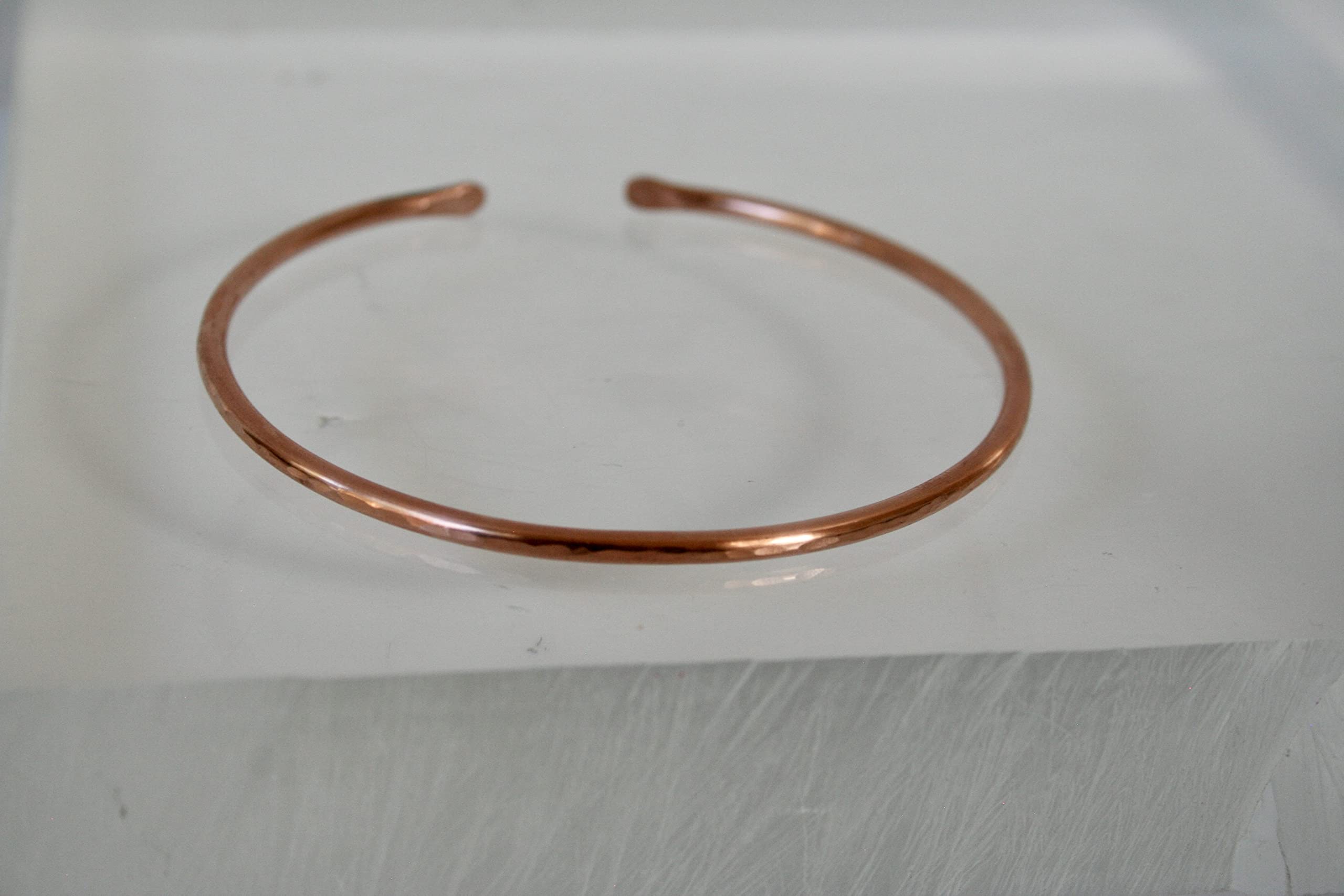 Stackable Minimalist Hammered Copper Cuff Bracelet - Thin Open-Ended Textured Metal Bangle with Polished Shine (9 Inch) - Perfect for Boho Chic Outfits, Layered Jewelry Looks & Everyday Wear