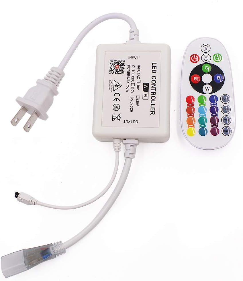 750W RGB LED Controller with WiFi & IR Remote - Smart Music Sync App Control for AC110-240V LED Strip Lights - Perfect for Home Theater, Gaming Room & Party Lighting