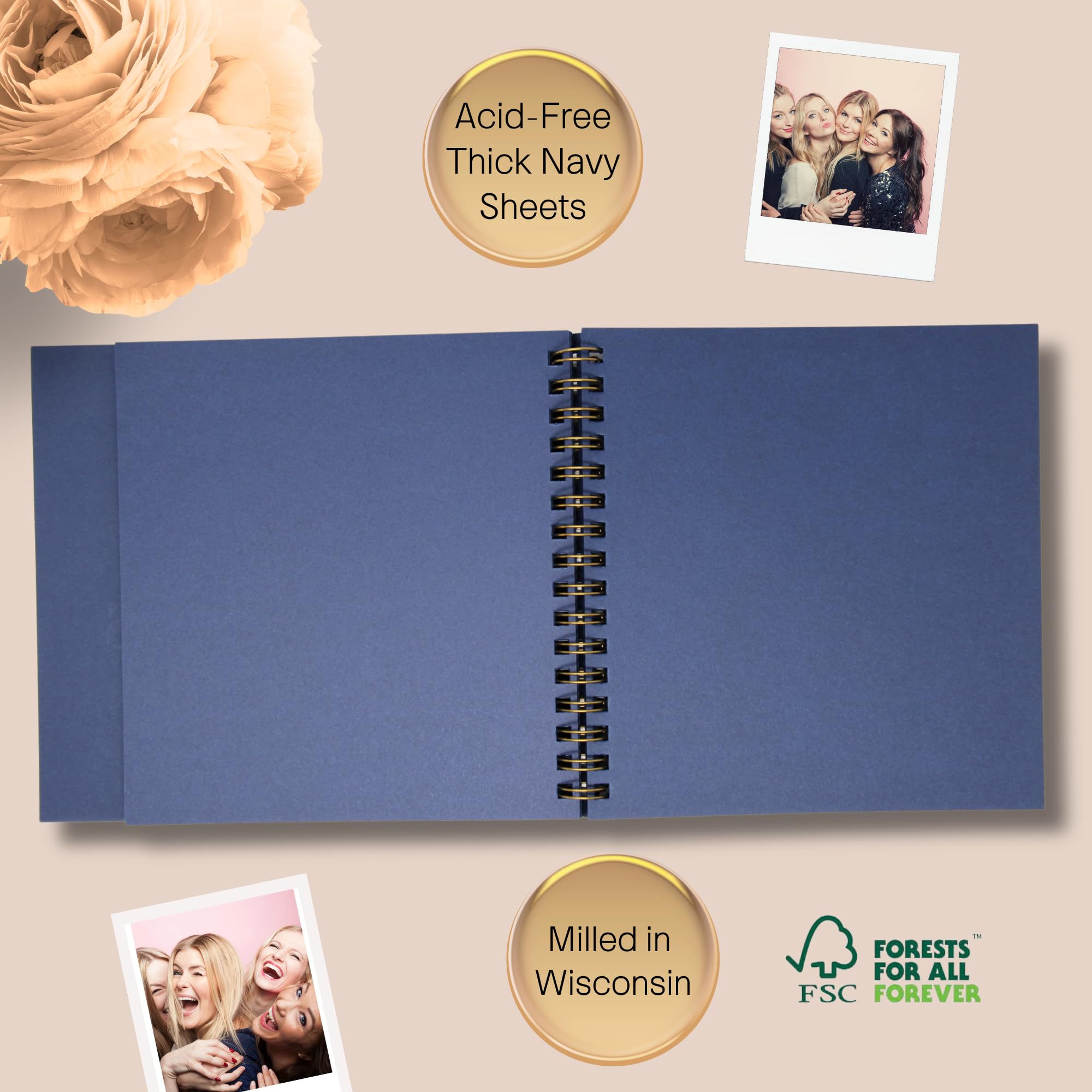 Photo Guest Book Navy & Gold Wedding Guestbook with Blank Pages | Polaroid & Instax Guest Book for Wedding Photo Booth Props | Perfect for Navy Themed Weddings and Events