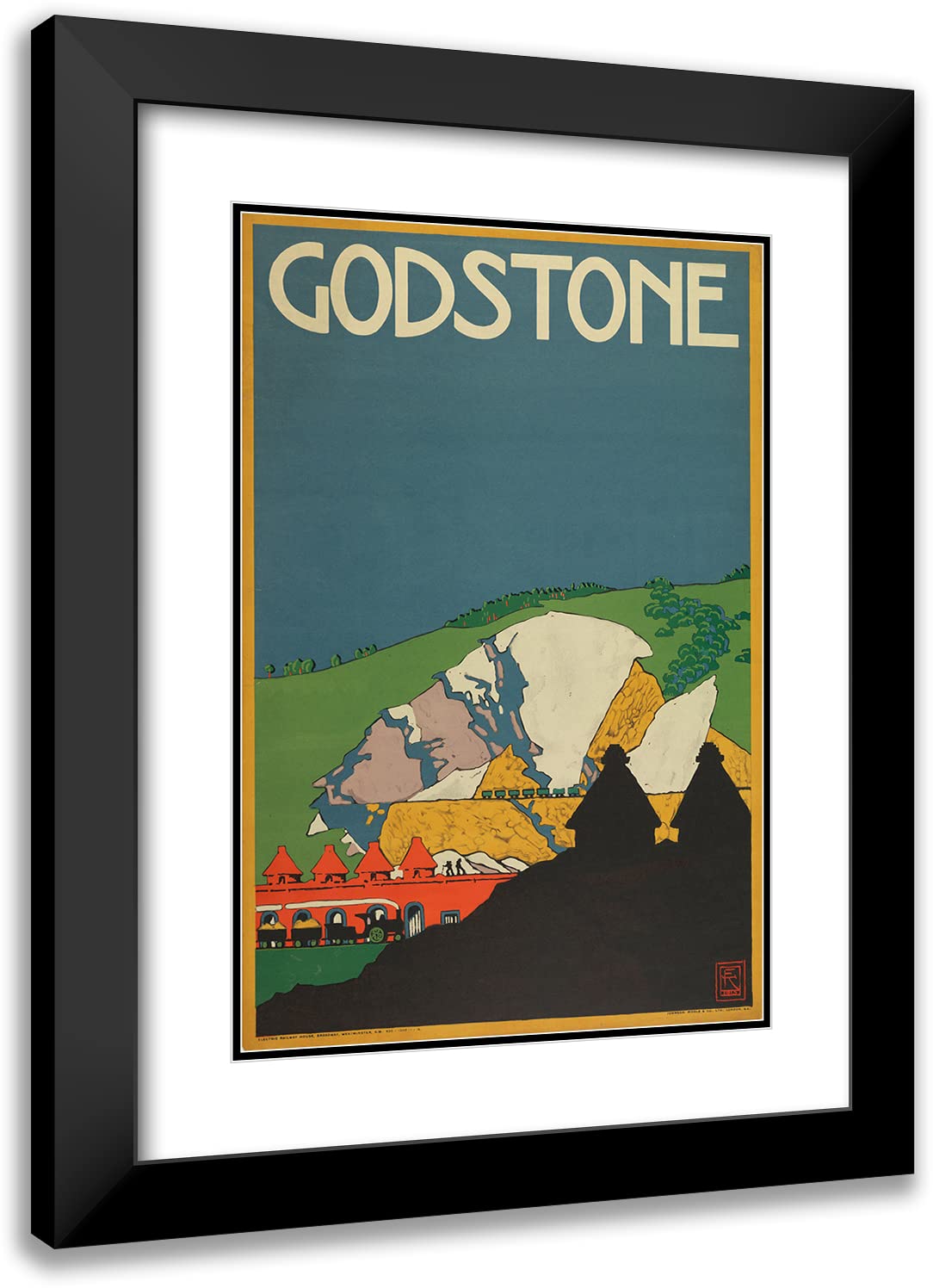 Edward McKnight Kauffer Freestone London Underground 1915 - 13x18 Black Modern Framed Double Matted Museum Art Print | Home Office Wall Decor, Vintage Poster Gift