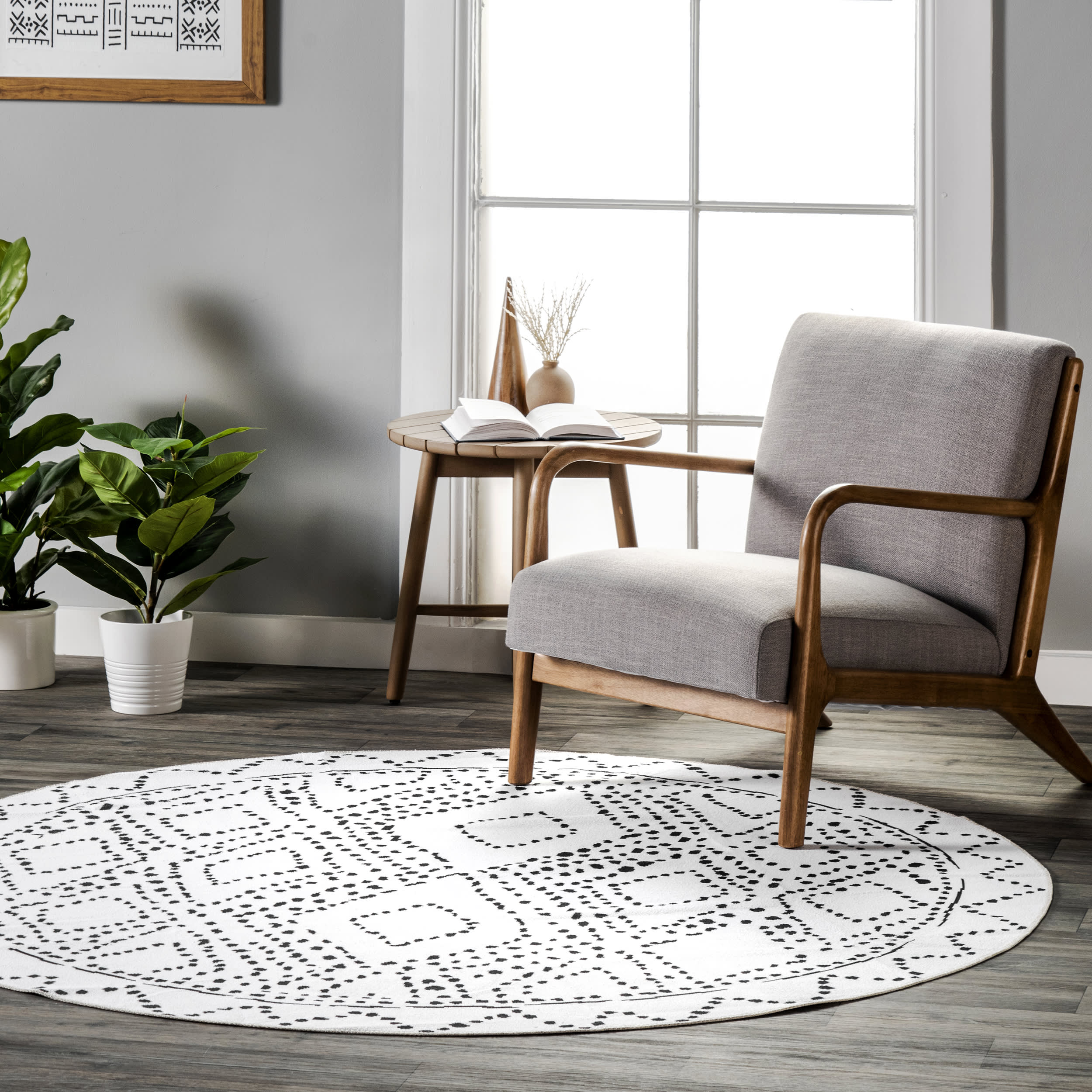 Dotted Diamond Trellis Washable Rug - White | Non-Slip Soft Area Rug for Living Room, Bedroom & Nursery | Easy Clean Home Decor