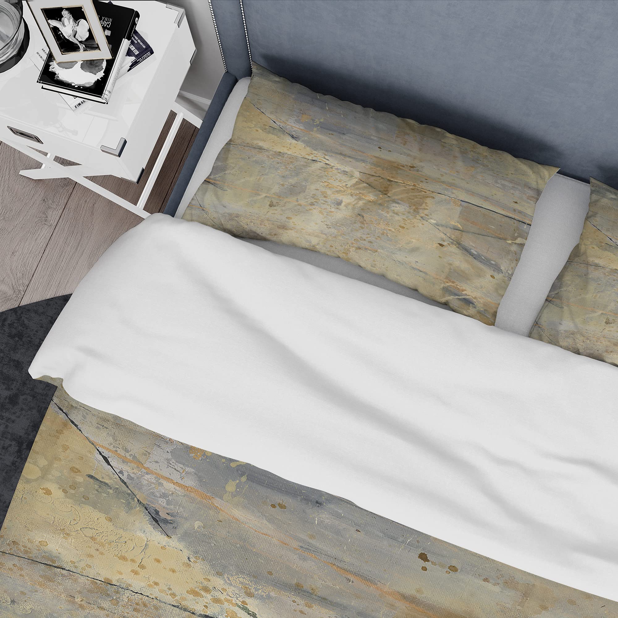 DesignQ Geometric Cream Block Modern & Contemporary Duvet Cover Set - King Size Beige Abstract Bedding (3-Piece) | All Season Luxury Bedding for Master Bedroom, Guest Room & Modern Home Decor
