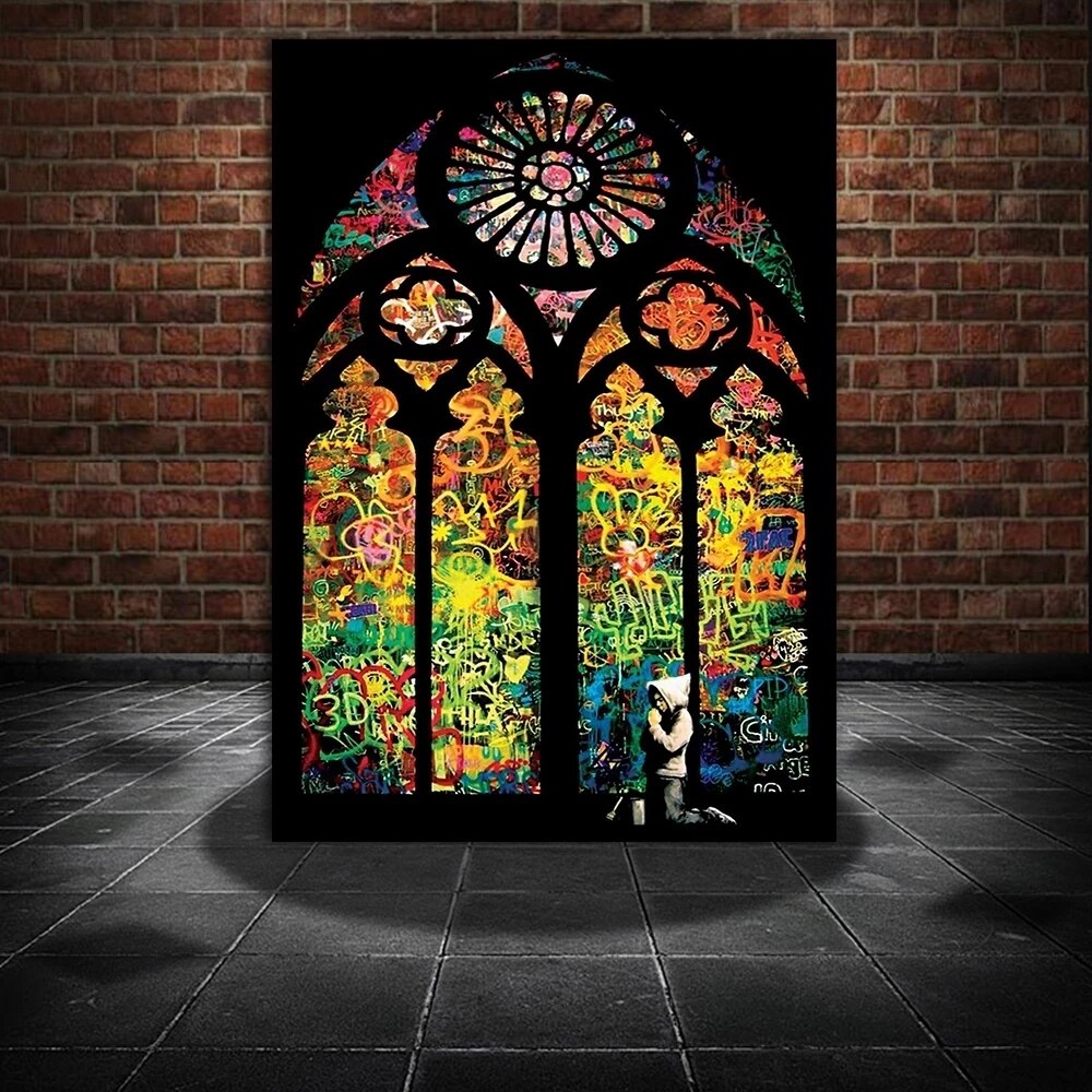 Banksy Praying Boy Graffiti Canvas Wall Art - Urban Street Art Home Decor for Living Room, Bedroom & Office
