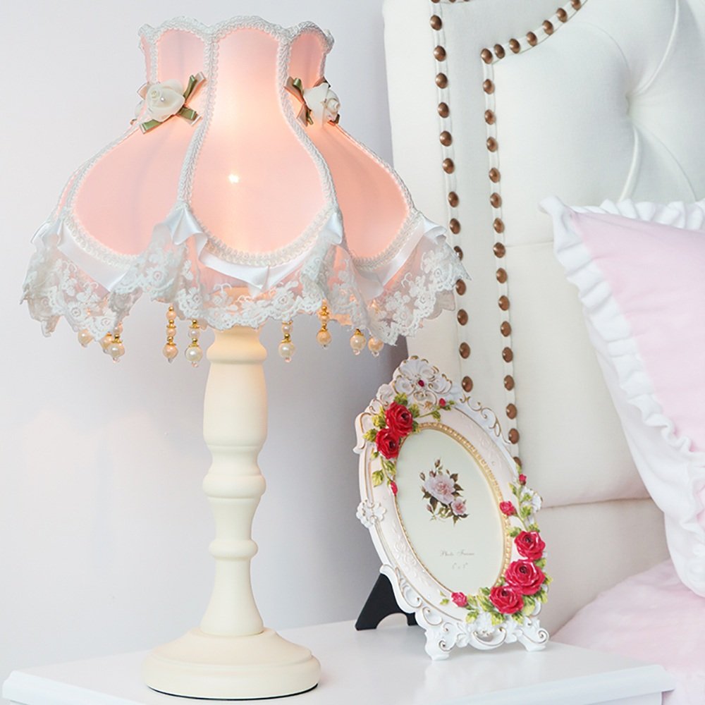 Pastel Pink Korean Bedroom Lamp - Princess Romantic Lace Dream European Style Night Light for Girls Room, Nursery & Home Decor | Perfect for Bedside, Vanity & Dorm Room Lighting