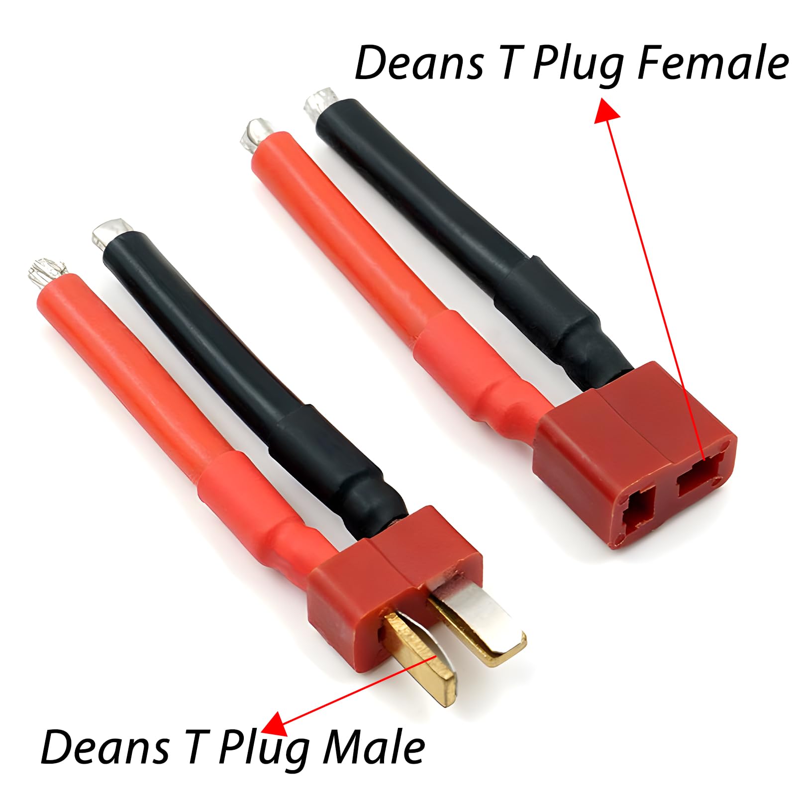 10PCS Deans T Plug Connectors - Female & Male 14AWG Silicone Wire Cable for RC Car, Drone, Lipo Battery - DIY RC Model Accessories (5 Female + 5 Male) - Perfect for RC Hobbyists, Battery Upgrades & DIY Electronics Projects