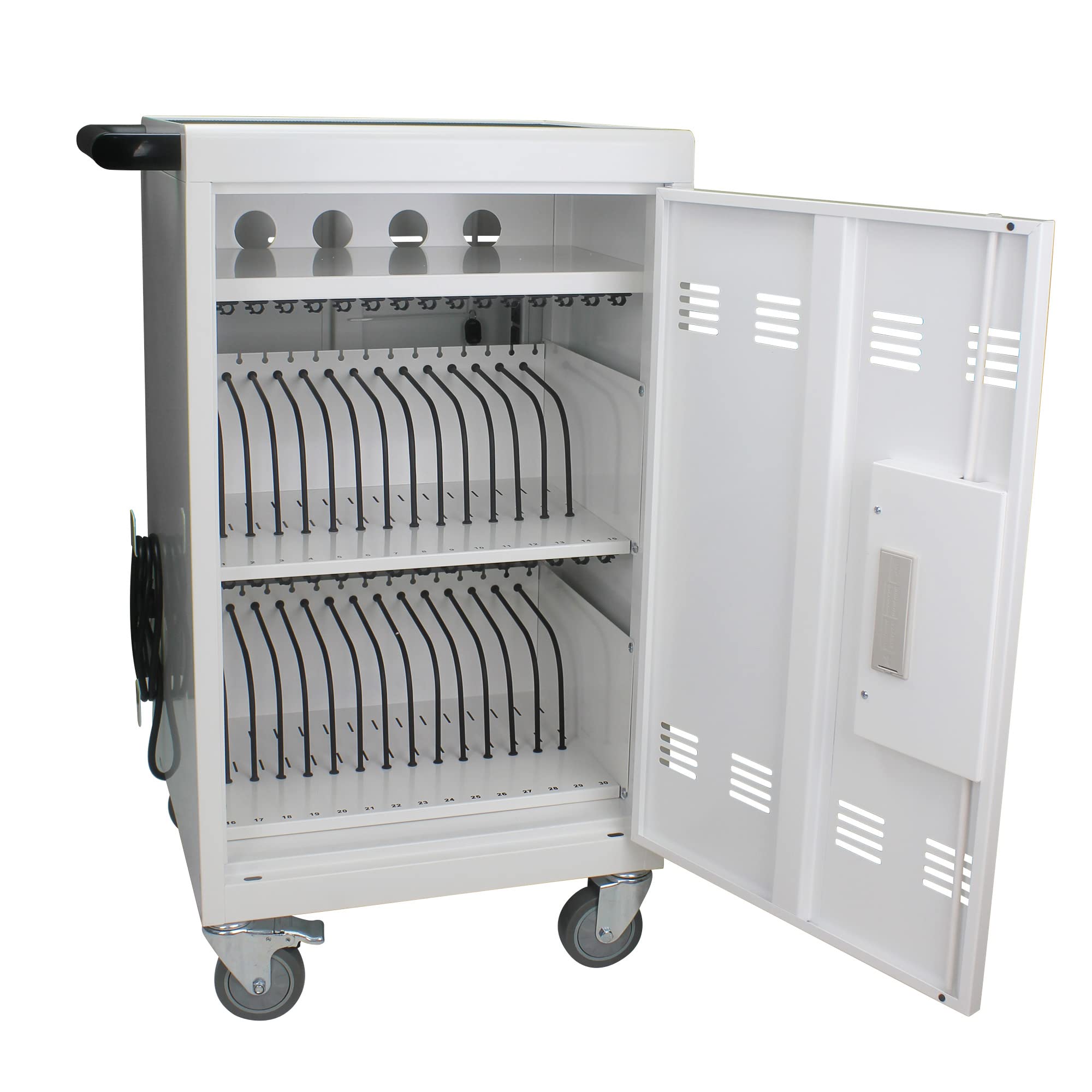 32-Port Mobile Charging Cart with Password Lock - Secure Charging Station for iPads, Chromebooks & Laptops - Lockable Front/Back Doors & Surge Protection - Ideal for Schools, Offices & Libraries